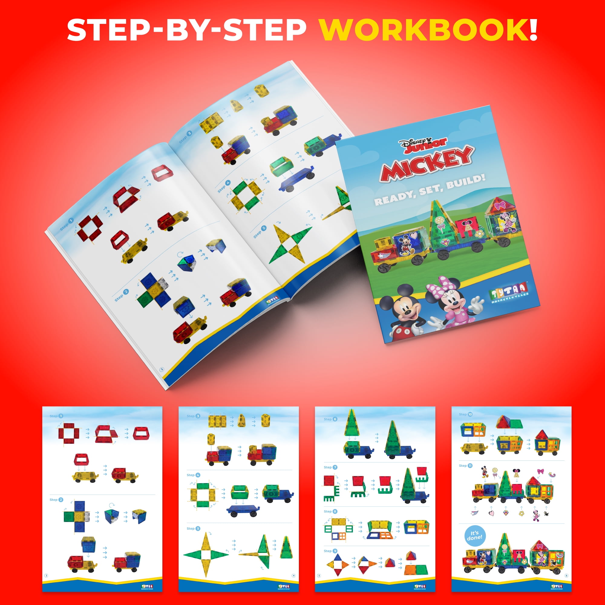 Tytan Disney Junior Mickey Mouse Magnetic Tile Building Set (41-Piece STEAM Learning Toy) xa3cs