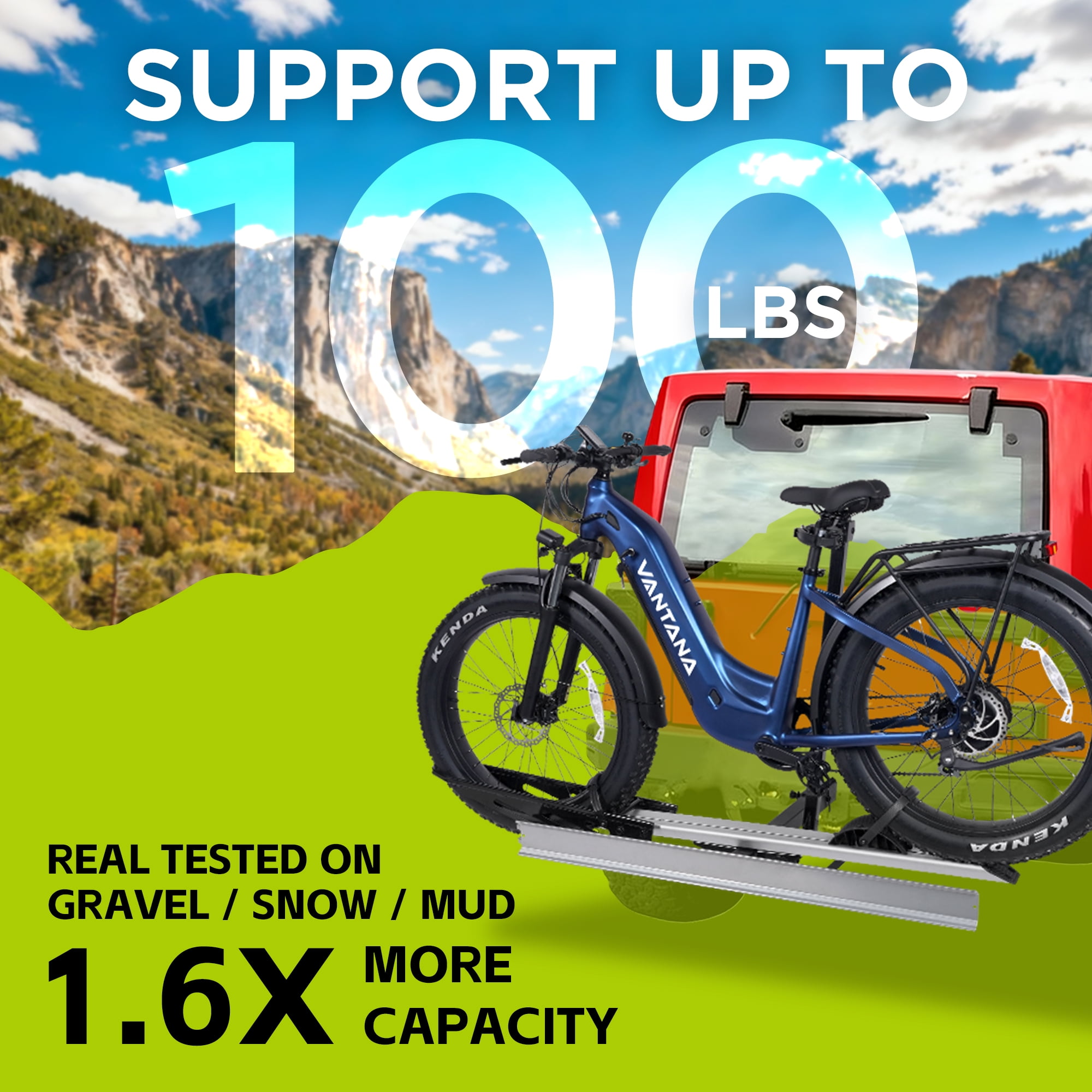 Vantana Hitch Bike Rack with Loading Ramp, Heavy-Duty Aluminum Carrier for Electric Bikes (Silver, 100 lb Capacity) o19al