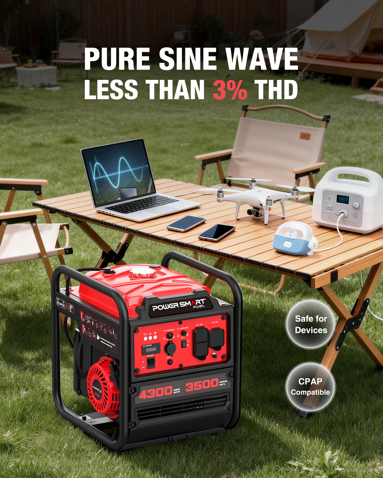 PowerSmart 4300-Watt Portable Inverter Generator (3500 Rated Watts, 223cc Engine, RV-Ready, 68 lbs) l31zd