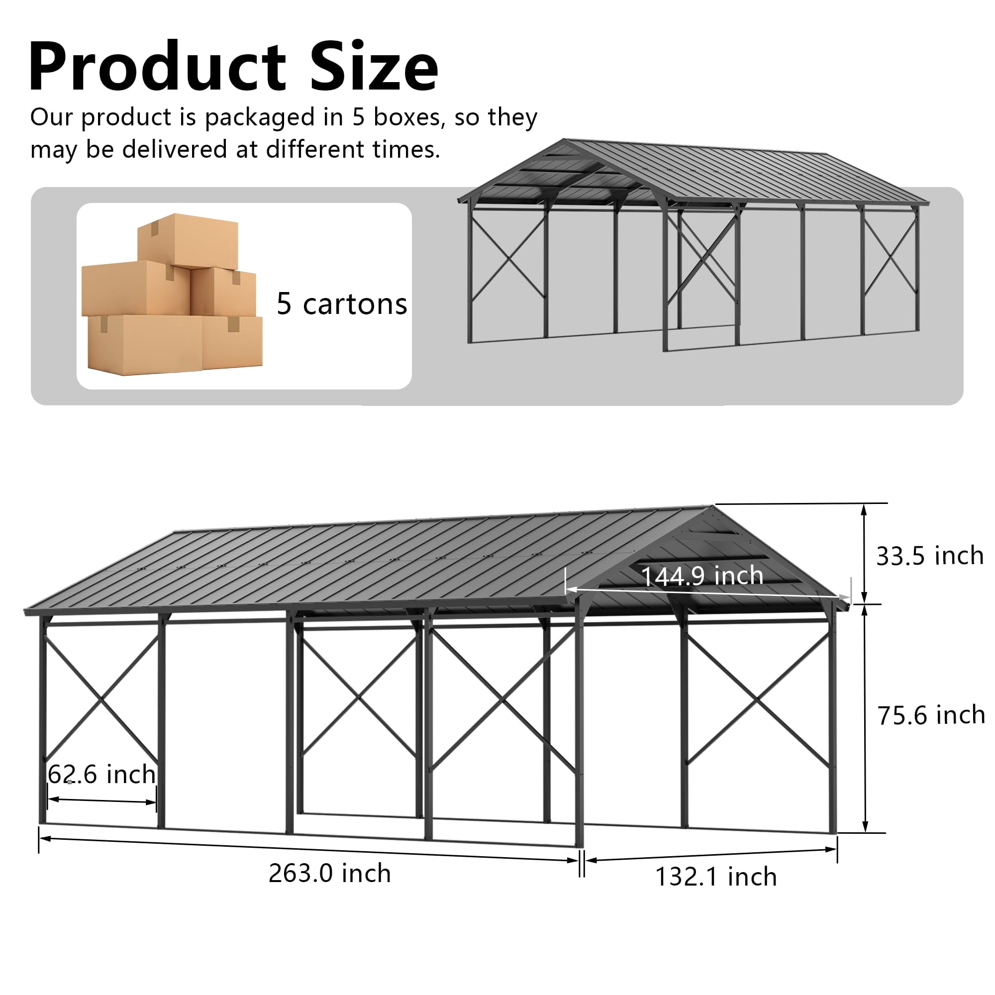 ALAULM Heavy-Duty Metal Carport Outdoor Garage Canopy with Galvanized Steel Roof (12 ft x 22 ft) 9c0s5