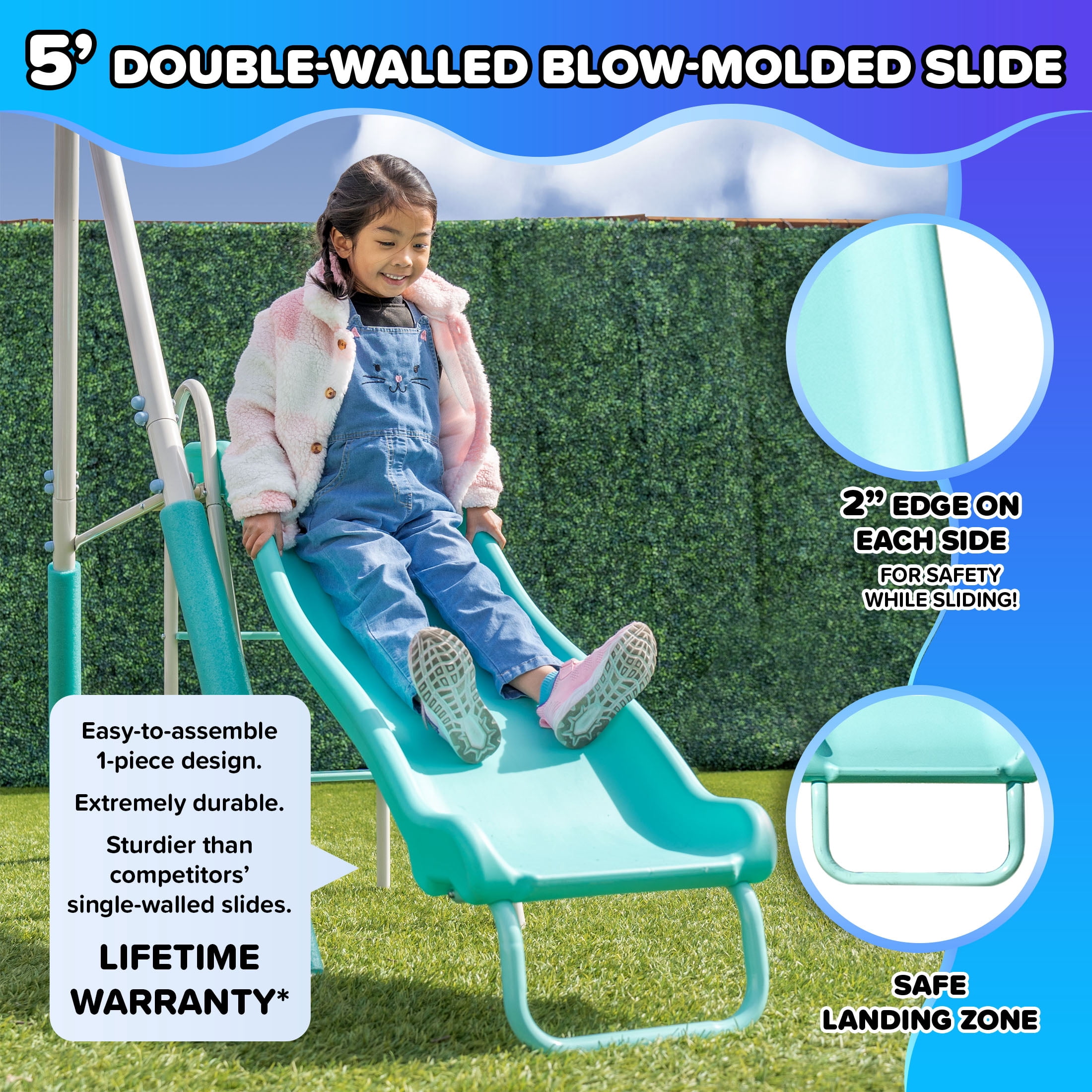 Sportspower Super Saucer Metal Swing Set with 2 Swings, Saucer Swing, and 5 ft Double Wall Slide (Multi-Color) zfbzf