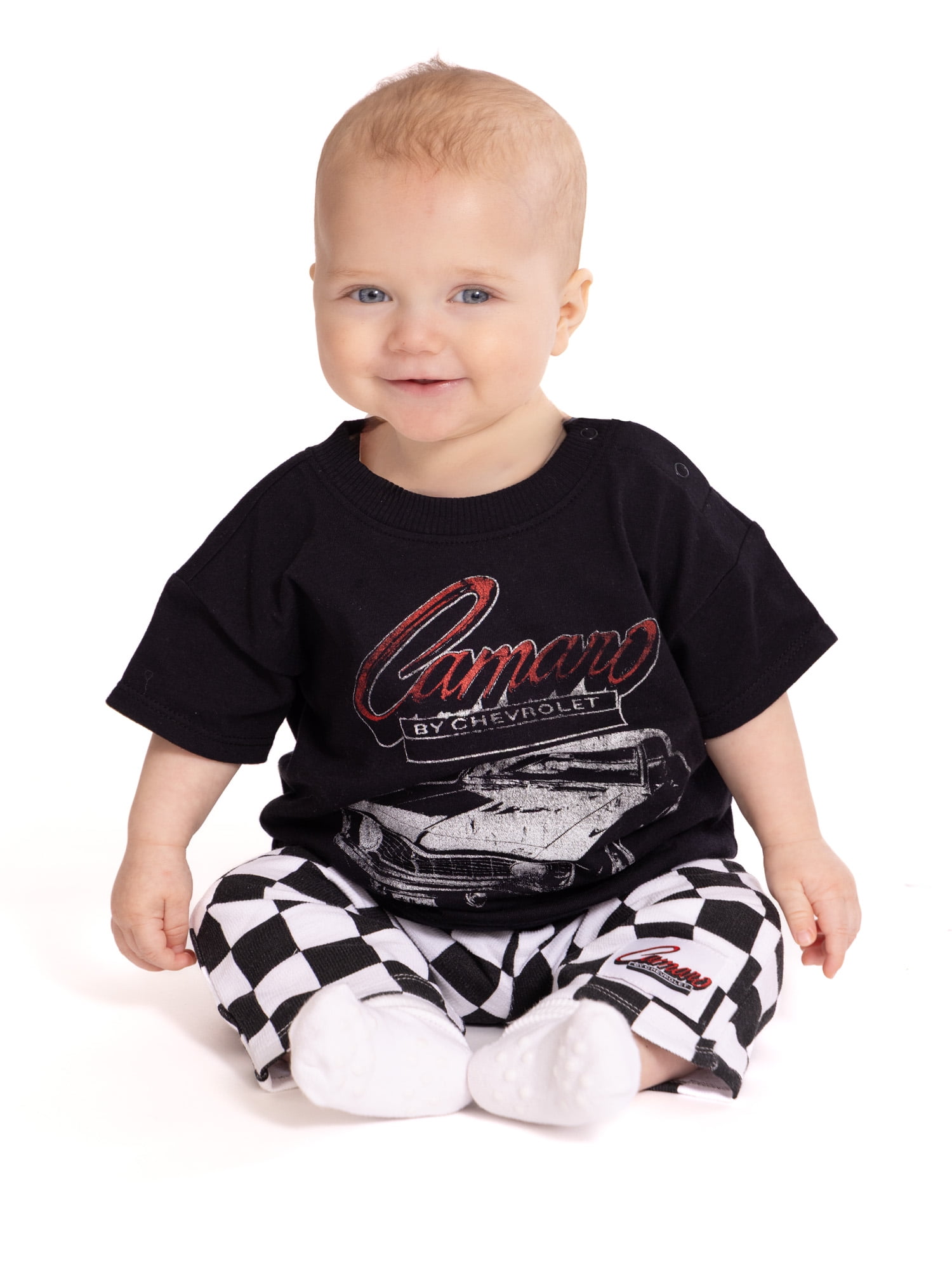 Chevrolet Baby Boys Chevy Camaro Graphic Tee and Checkered Print Pants Set (Multi, 0-24 Months) qqzsk