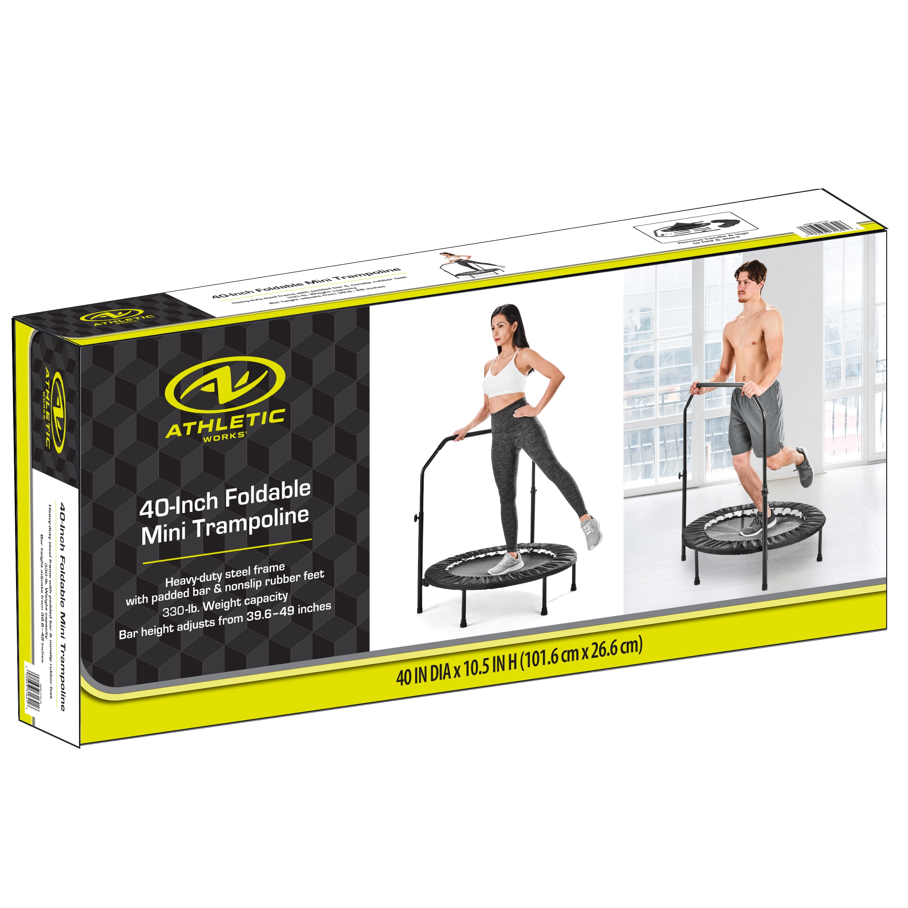 Athletic Works 40-inch Foldable Mini Trampoline with Adjustable Handle (Black, 40 in) xcepm