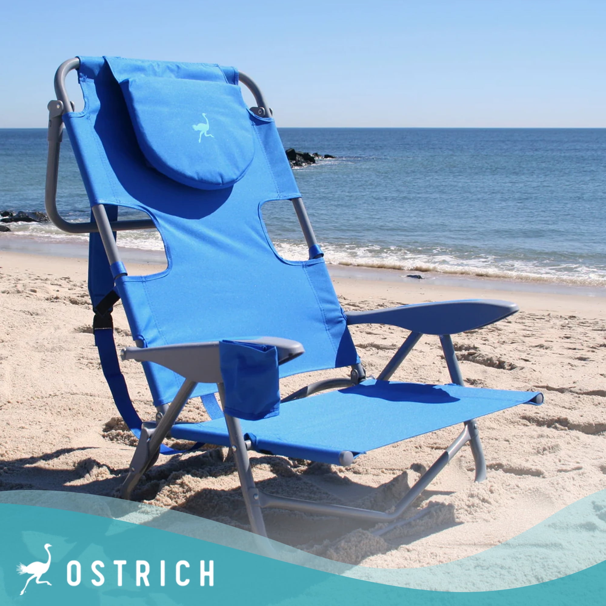 Ostrich On-Your-Back Outdoor Reclining Beach Chair with Face Cavity (Blue, 46 x 24 x 33 in) fw156