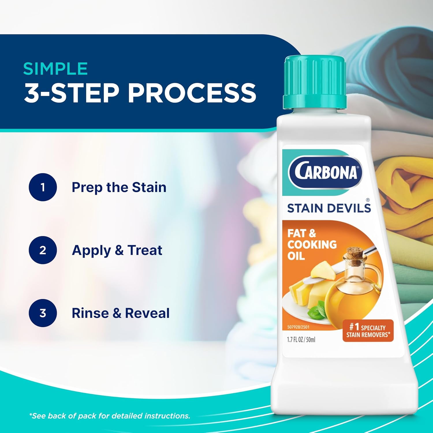 Carbona Stain Devils #5 Fat and Cooking Oil Laundry Stain Remover (Professional Strength, 1.7 fl oz, 3 Pack) 8um9x
