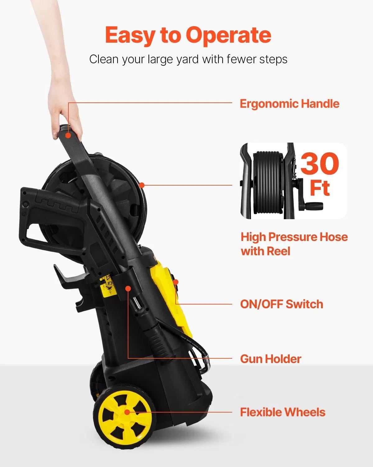 Generic Electric Pressure Washer, 2000 PSI Power Washer with 30 ft Hose and 5 Quick Connect Nozzles (Black, 2000 PSI) mhd2p