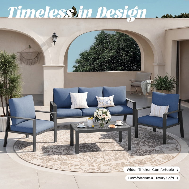 ELPOSUN Aluminum Outdoor Patio Furniture Set 6-Piece Sectional Sofa Conversation Set (Navy, 6-Piece) 8uifk