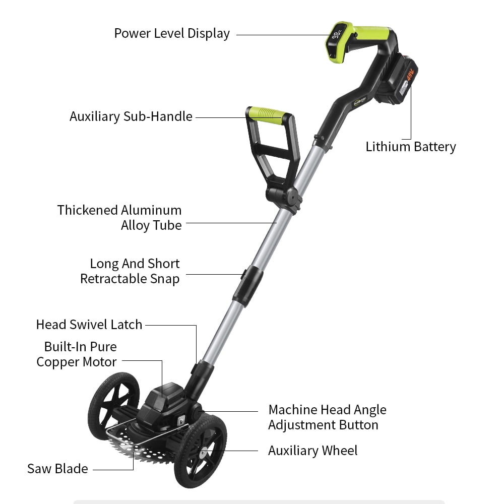 Paddsun Electric Cordless Weed Trimmer with Digital Power Display and Auxiliary Wheel (21V) ysp0b