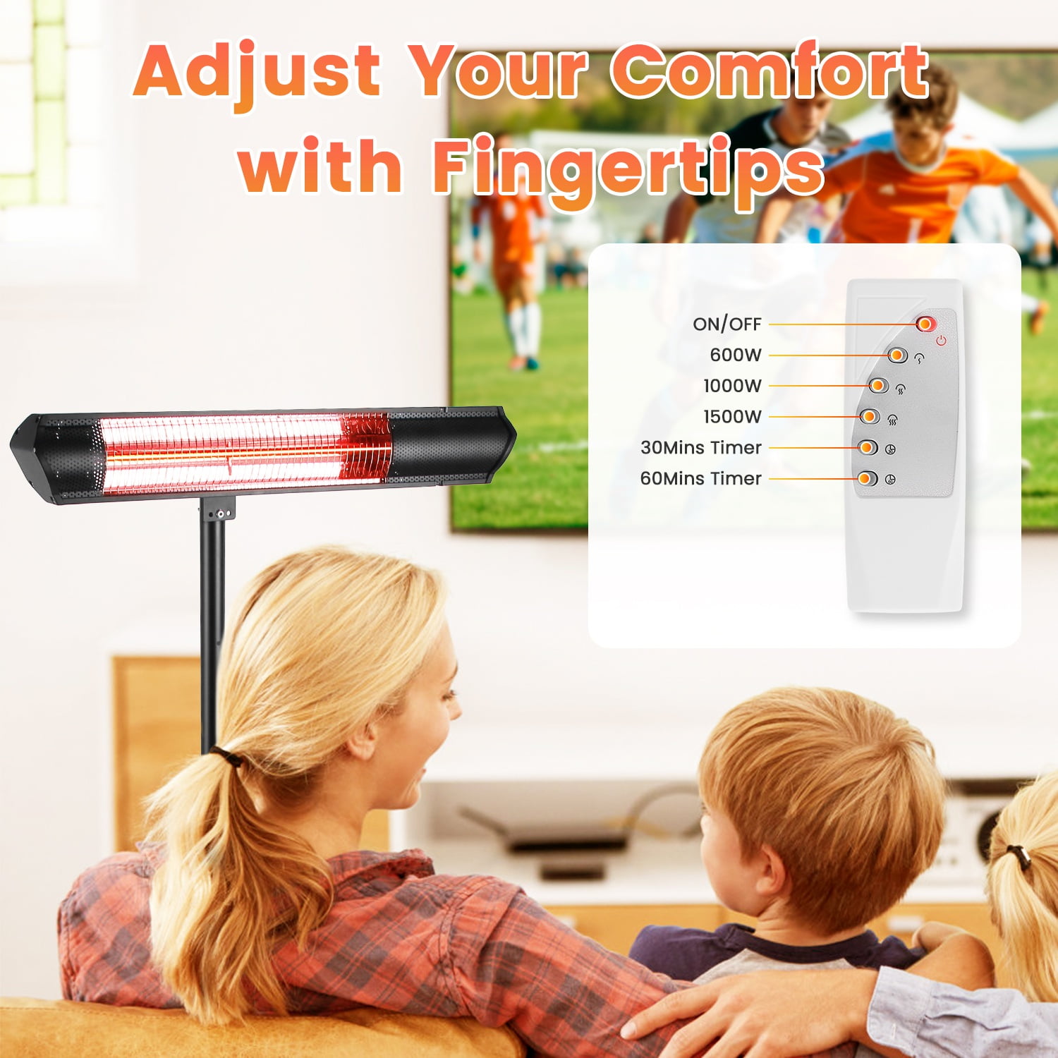Imountek 1500W Infrared Electric Patio Heater with Adjustable Tripod Stand and Wall Mount (Black, 65.55 in) lnm4y