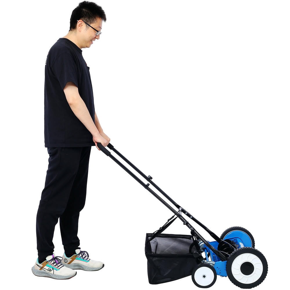 GVN 20-Inch 5-Blade Push Reel Lawn Mower with Grass Catcher (Blue, 20 in) edxvk
