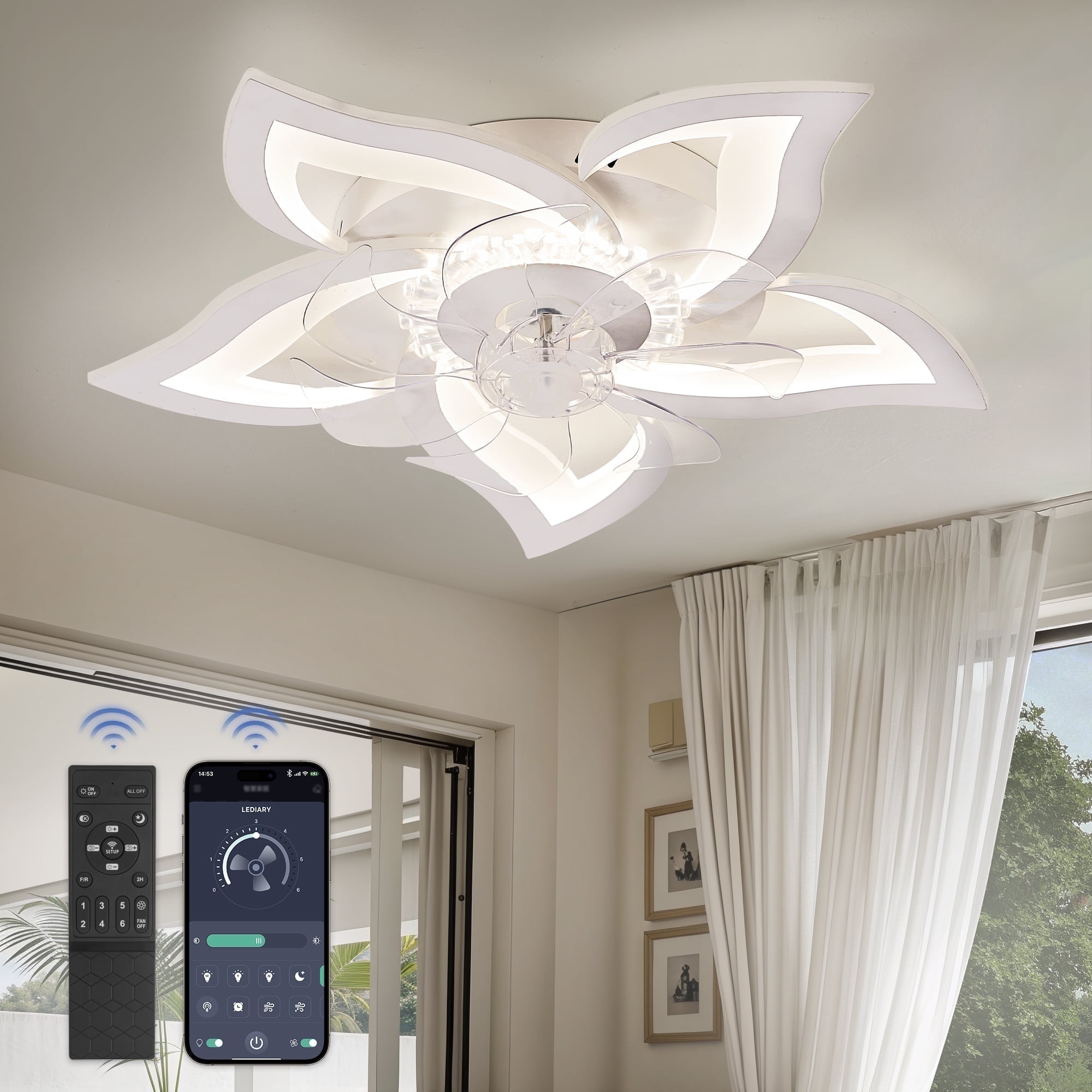 Zardon 27 in Flower Ceiling Fan with LED Lights and Remote Control (White, 27 in) 36qzx