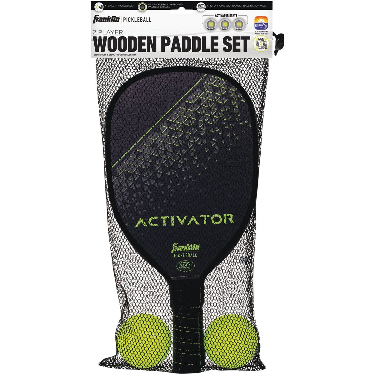 Franklin Sports Pickleball Paddle and Ball Set (Wooden, 2 Player) bbzfr