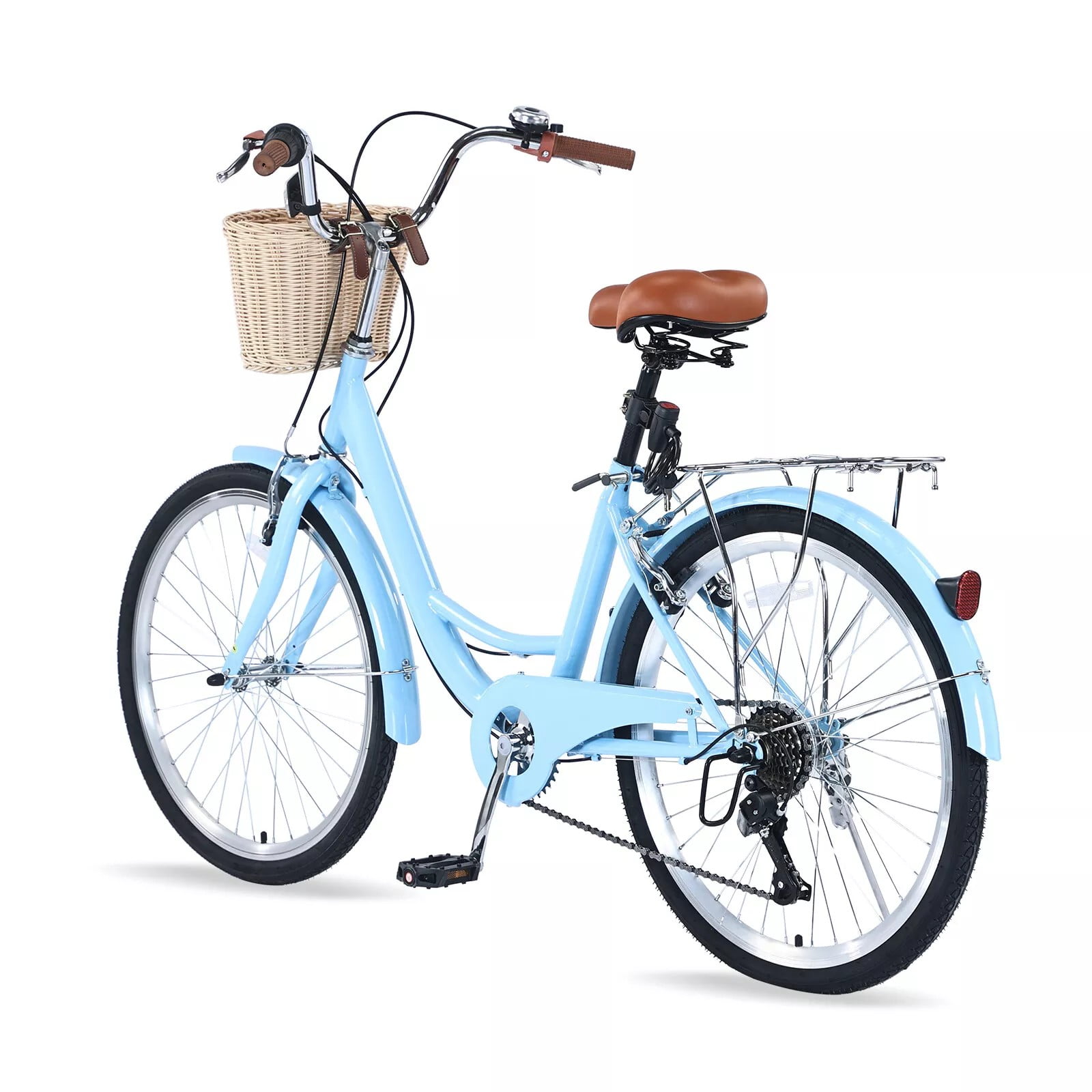 Jacgood 7-Speed Cruiser Bike for Adults, Ergonomic Urban Beach Bicycle with Basket (Light Blue, 26 in) a9l4c