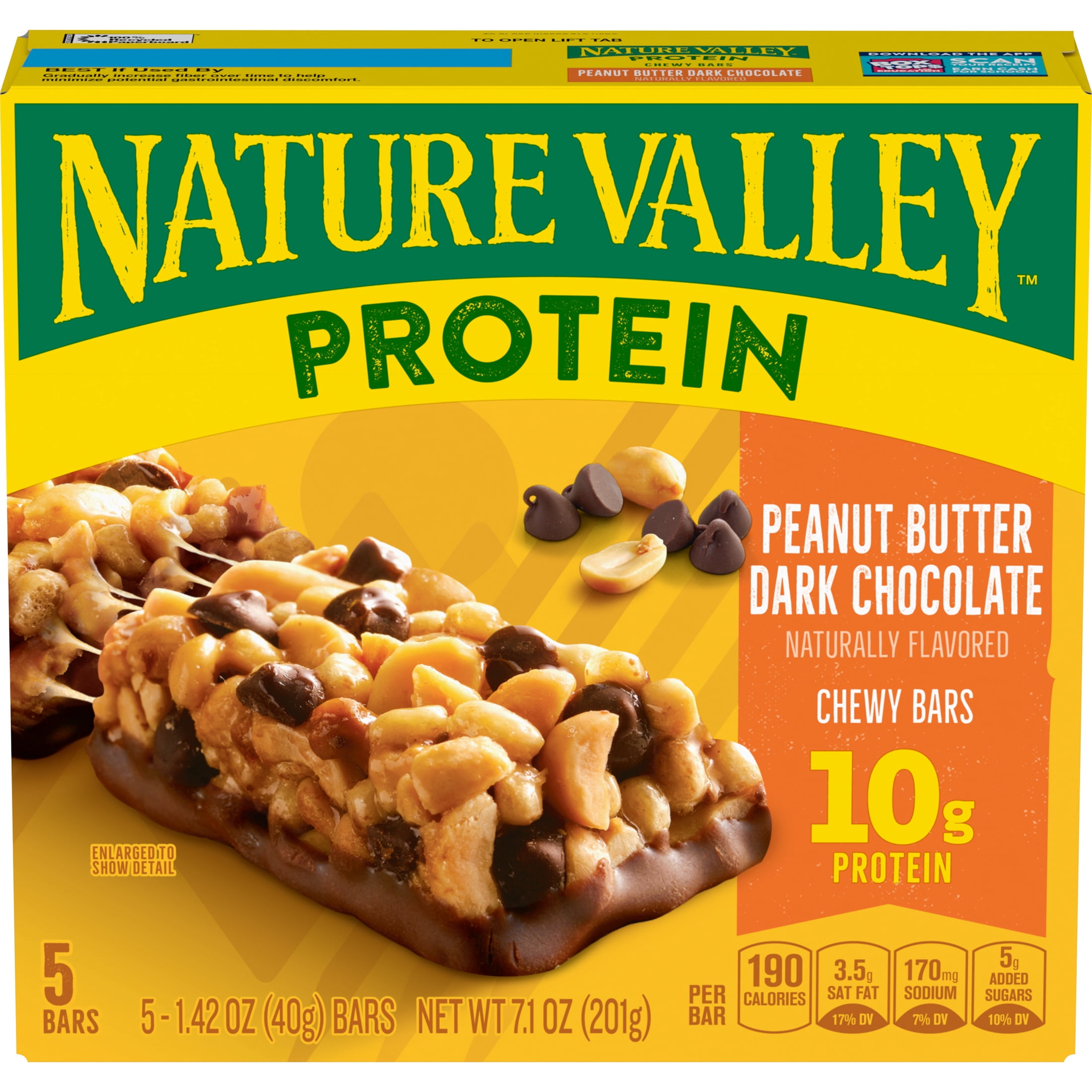 Nature Valley Protein Chewy Snack Bars, Peanut Butter Dark Chocolate (5 Bars, 7.1 oz) yl0fi
