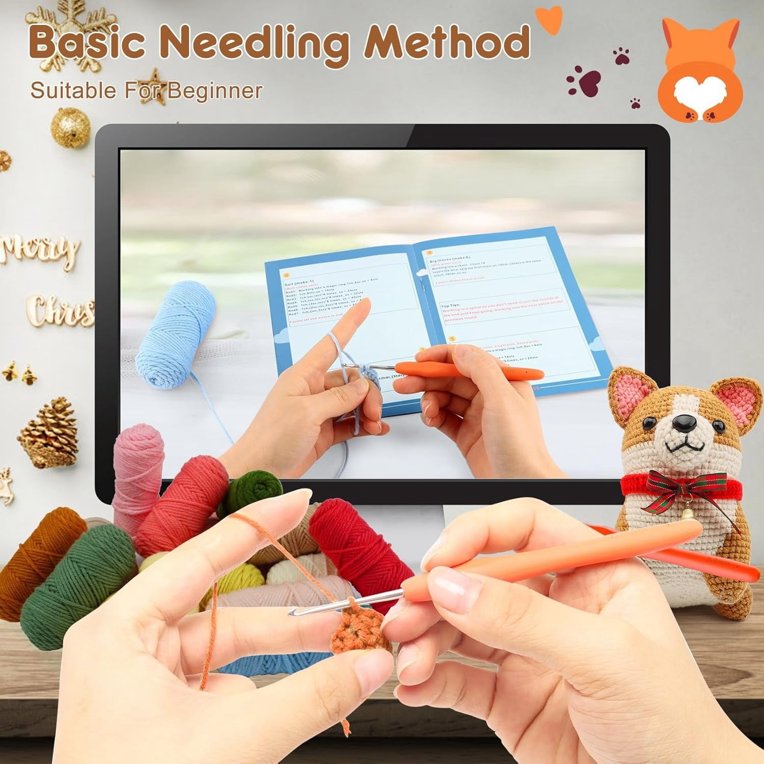 Imcrasy Crochet Kit for Beginners, DIY Dog Animal Plushie Craft Set with Tutorial Video (1 Pack) slkuh