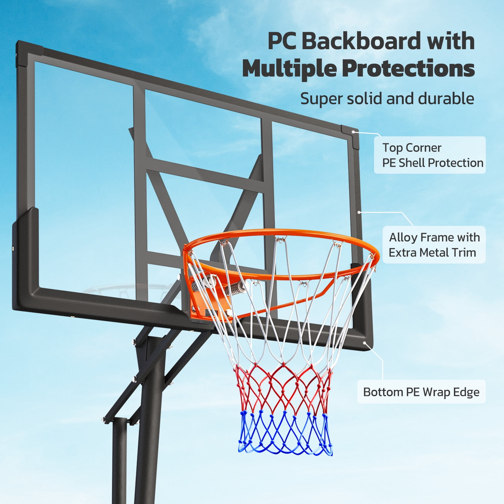 TONBUX Portable Basketball Hoop System, Adjustable Height 5.25 ft to 10 ft with 44 in PC Backboard (Black) 66qbh