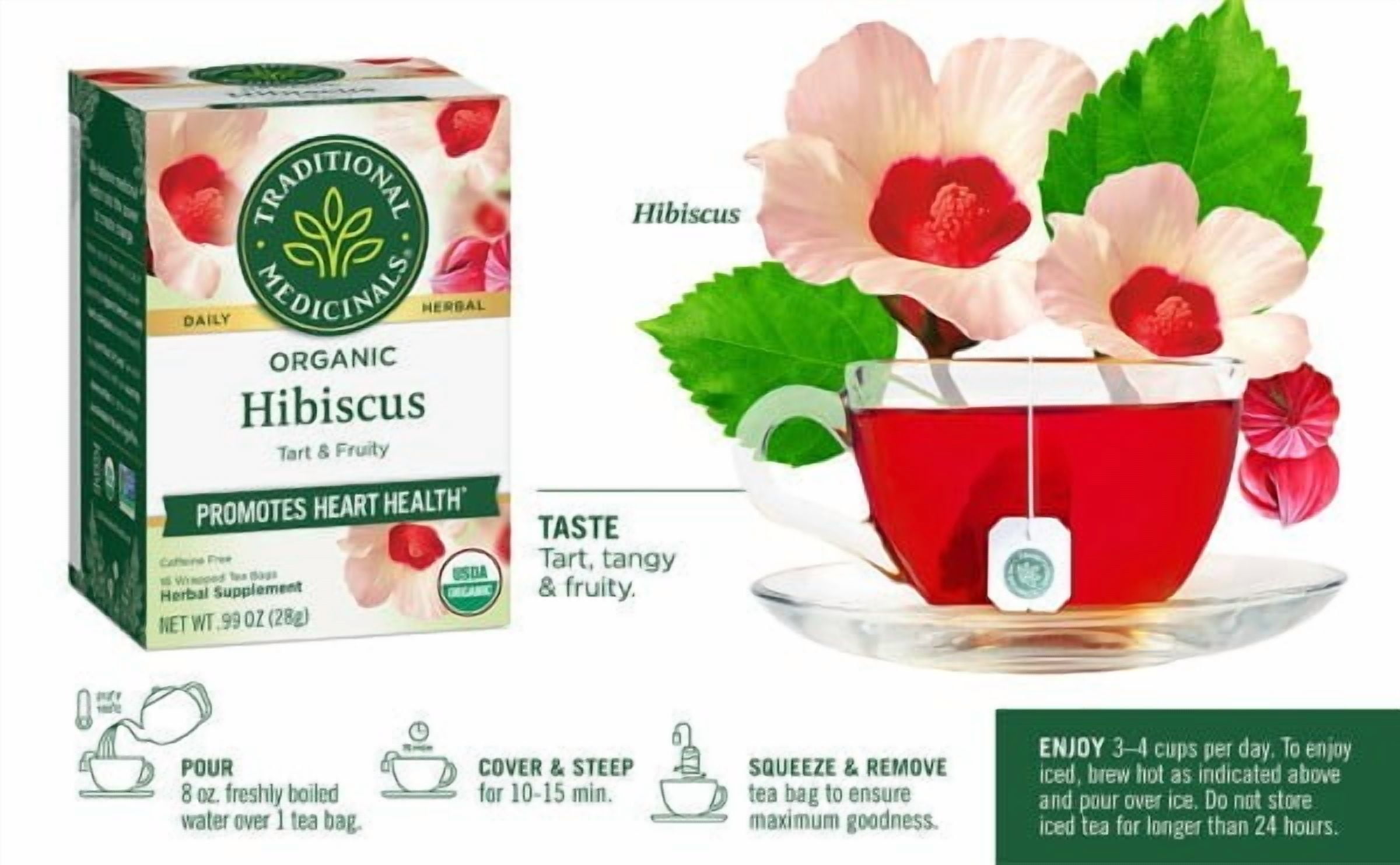 Traditional Medicinals Hibiscus Herbal Tea, Organic Caffeine-Free Tea Bags (16 Count) kdu0b