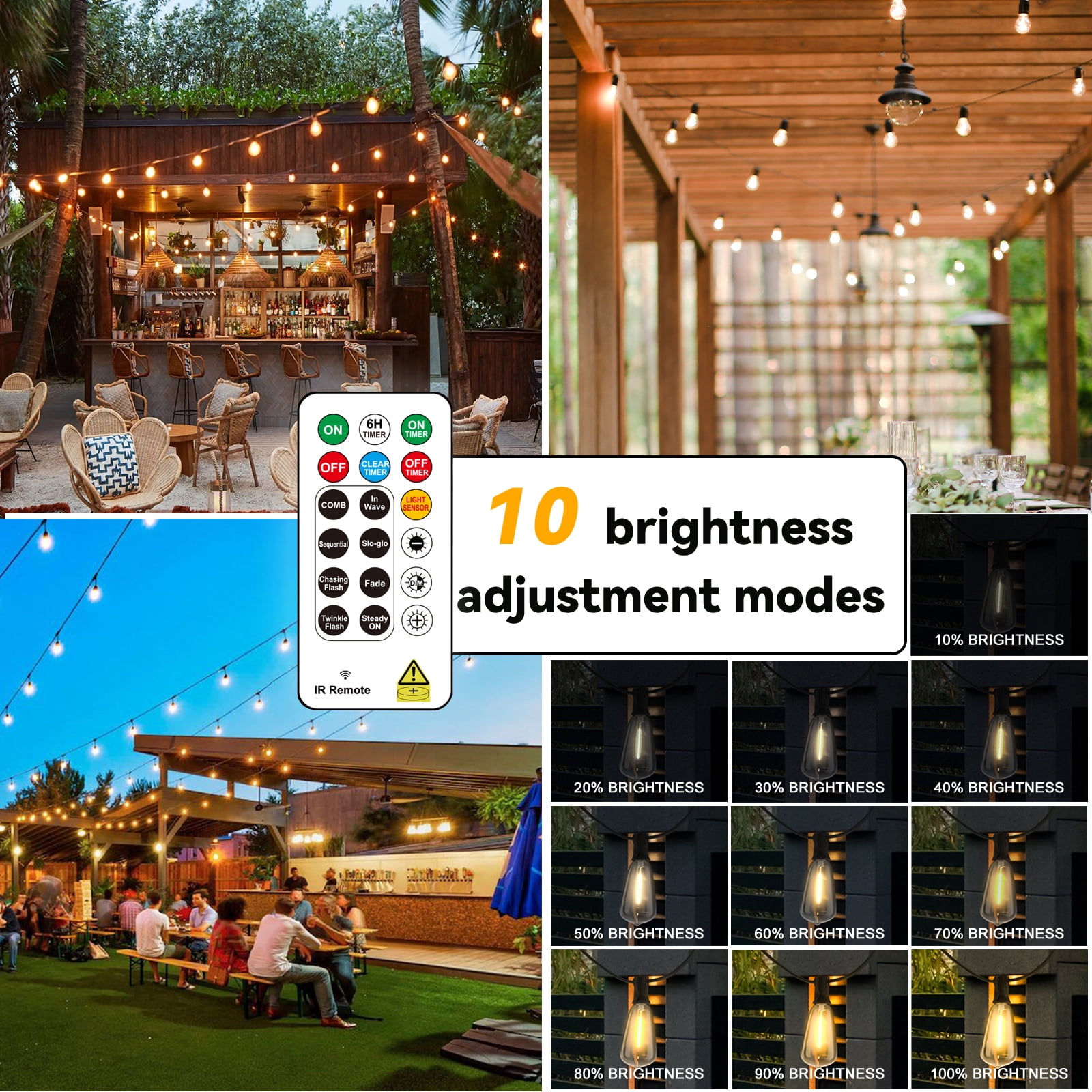 SINAMER LED Outdoor String Lights with Remote, Shatterproof ST38 Edison Bulbs, Waterproof & Weatherproof (Warm White, 110 ft) f6ul1