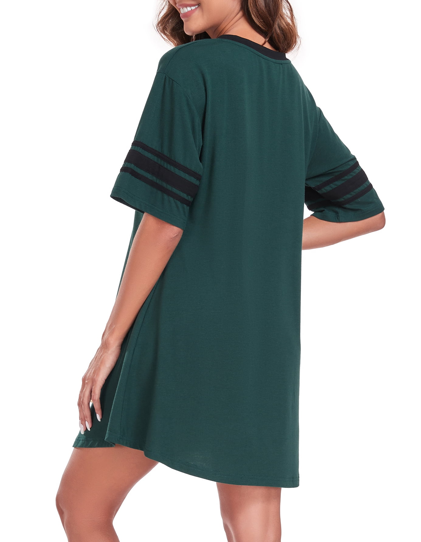 DreamFish Womens Nightgown Short Sleeve V-Neck Sleepshirt Loungewear (Green, M) y4w5a