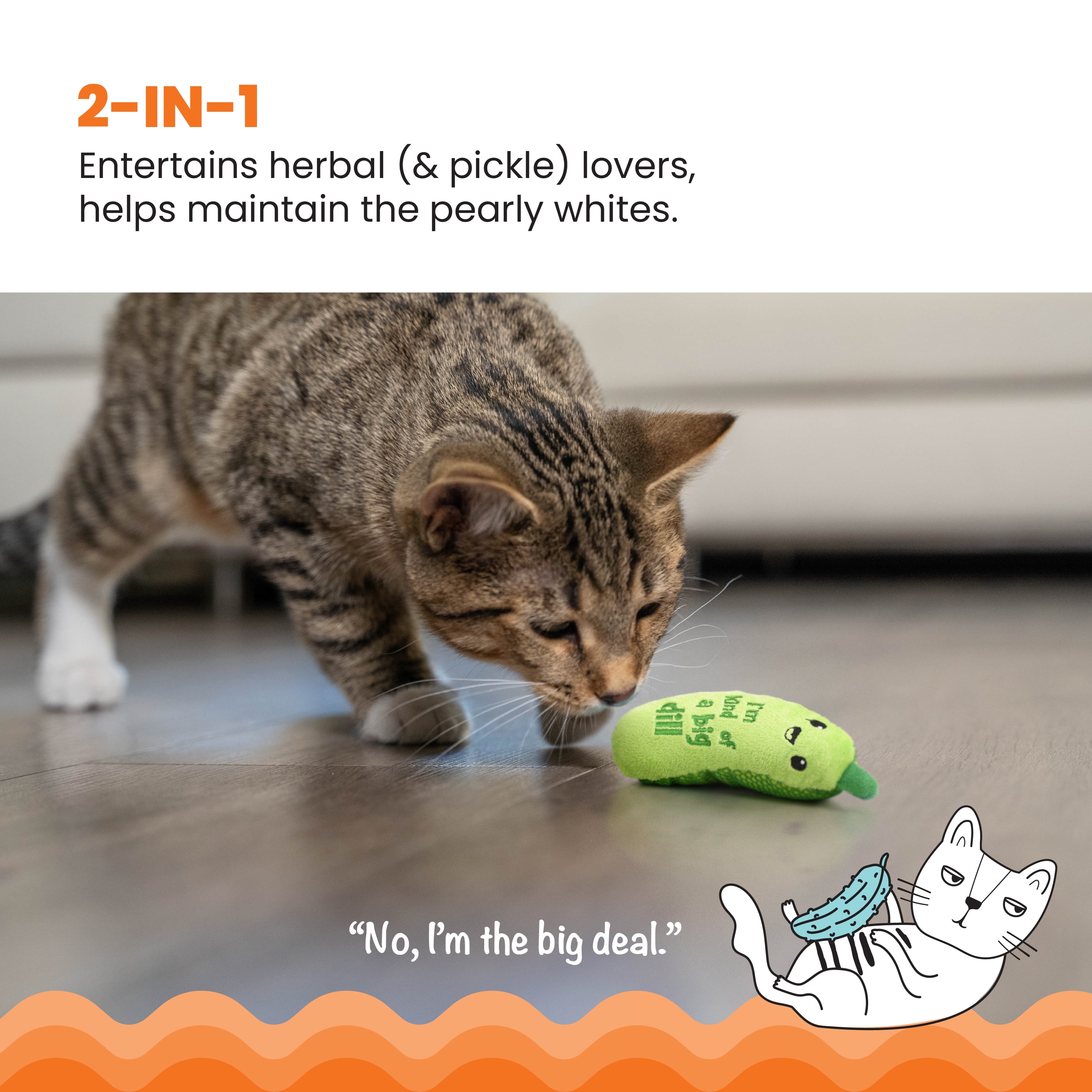 Catstages Crunchy Pickle Kicker Cat Toy, Plush Crinkle Toy with Catnip and Dental Mesh (Green, 6.5 in) 8vv8s