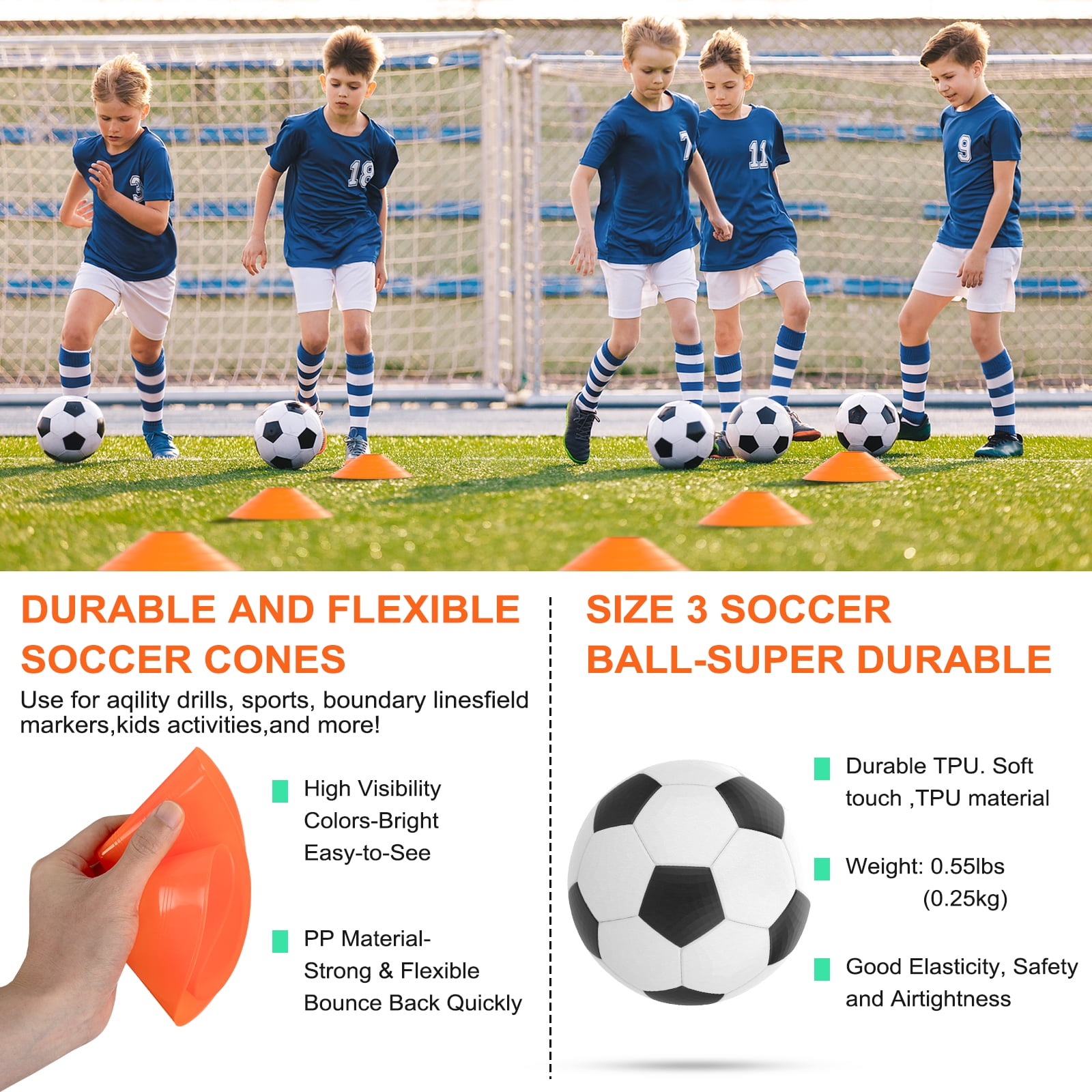 Cshidworld Kids Soccer Goal Set, Portable Backyard Training Equipment with Soccer Ball and 10 Cones (Orange, 4 ft x 3 ft) z8wtl