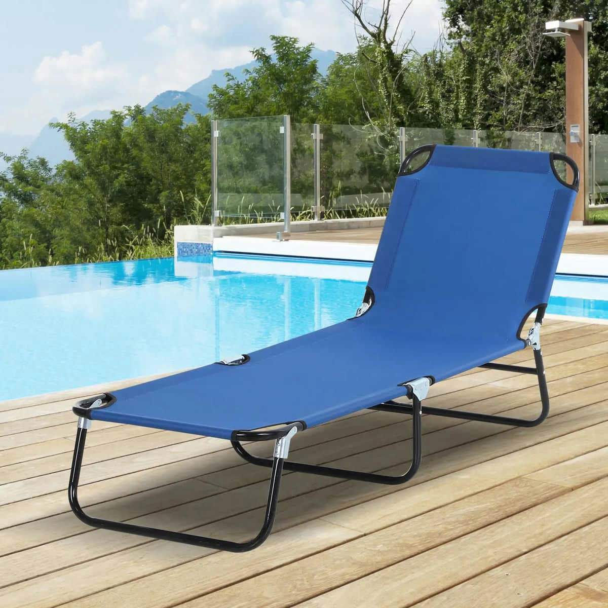 Spaco 5-Level Reclining Beach Chair, Folding Outdoor Sun Lounger with Steel Frame (Blue, 1-Pack) 6cizy