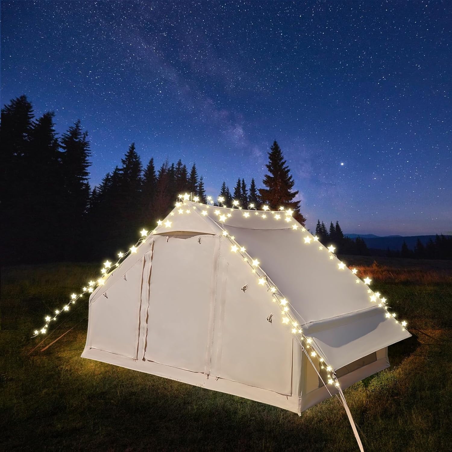 Lilypelle Inflatable Camping Tent with Stove Jack, Waterproof 4-6 Person Glamping House (Beige, 9.8 ft x 6.9 ft x 6.4 ft) i913e