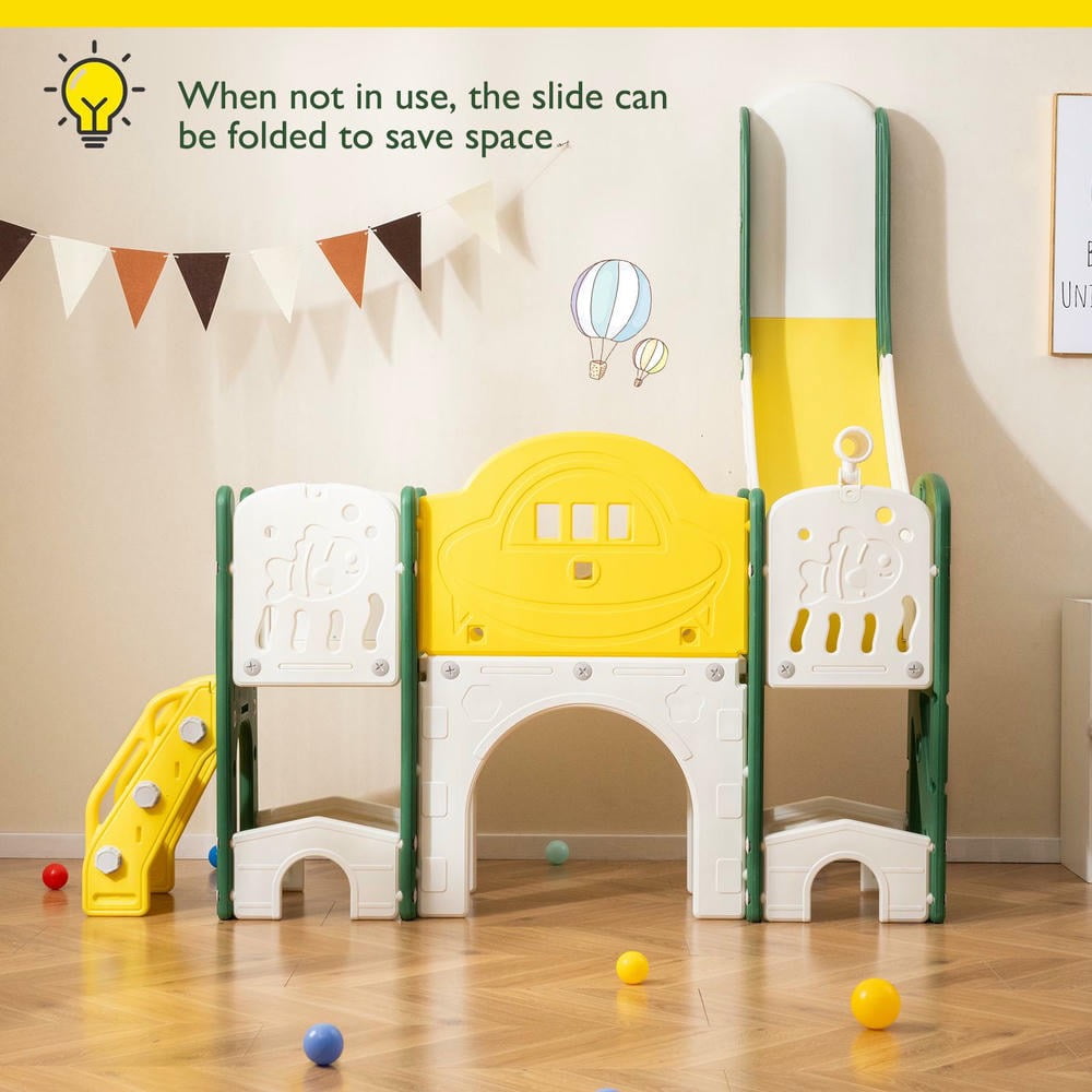 Barara King 10-in-1 Toddler Slide and Climber Playset, Indoor Activity Center for Kids (Yellow) iw5xx