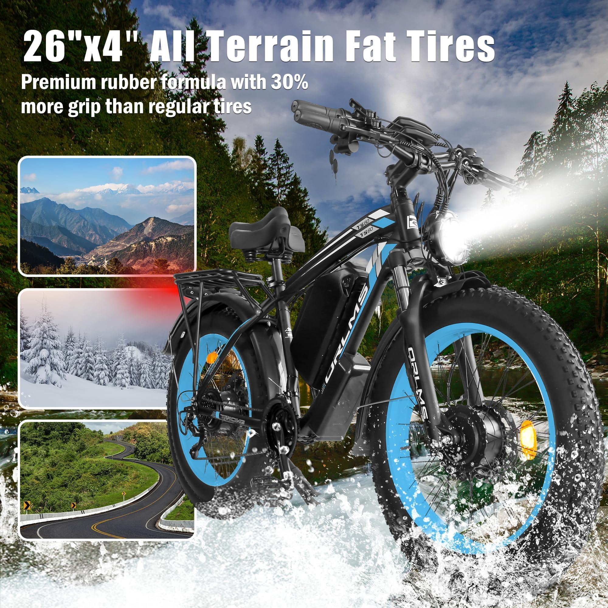 SMLRO Electric Mountain Bike, Dual Motor AWD Ebike, 60V 25Ah Battery, 26 in x 4.0 in Fat Tire, 21-Speed (Green, 330 lb Capacity) r9zxi