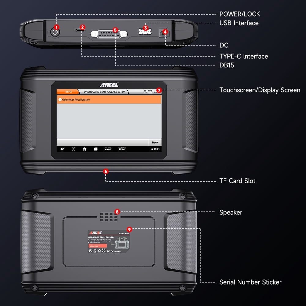ANCEL DM500 OBD2 Scanner Car Diagnostic Tool and Odometer Correction Reader (Black) axw3j