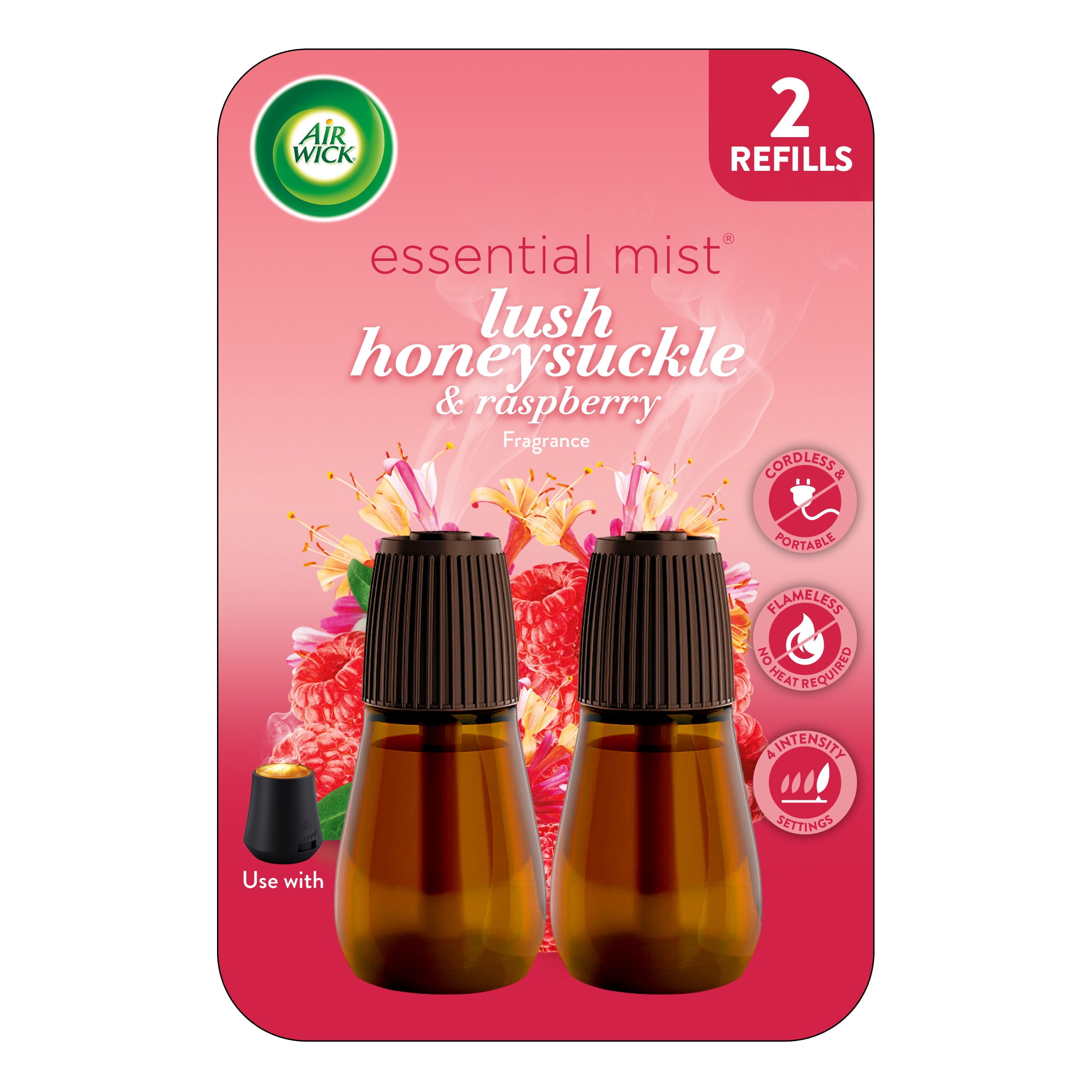 Air Wick Essential Mist Fragrance Refills, Lush Honeysuckle & Raspberry Scent, Long-Lasting Home Air Freshener (2 Count) 8wot7