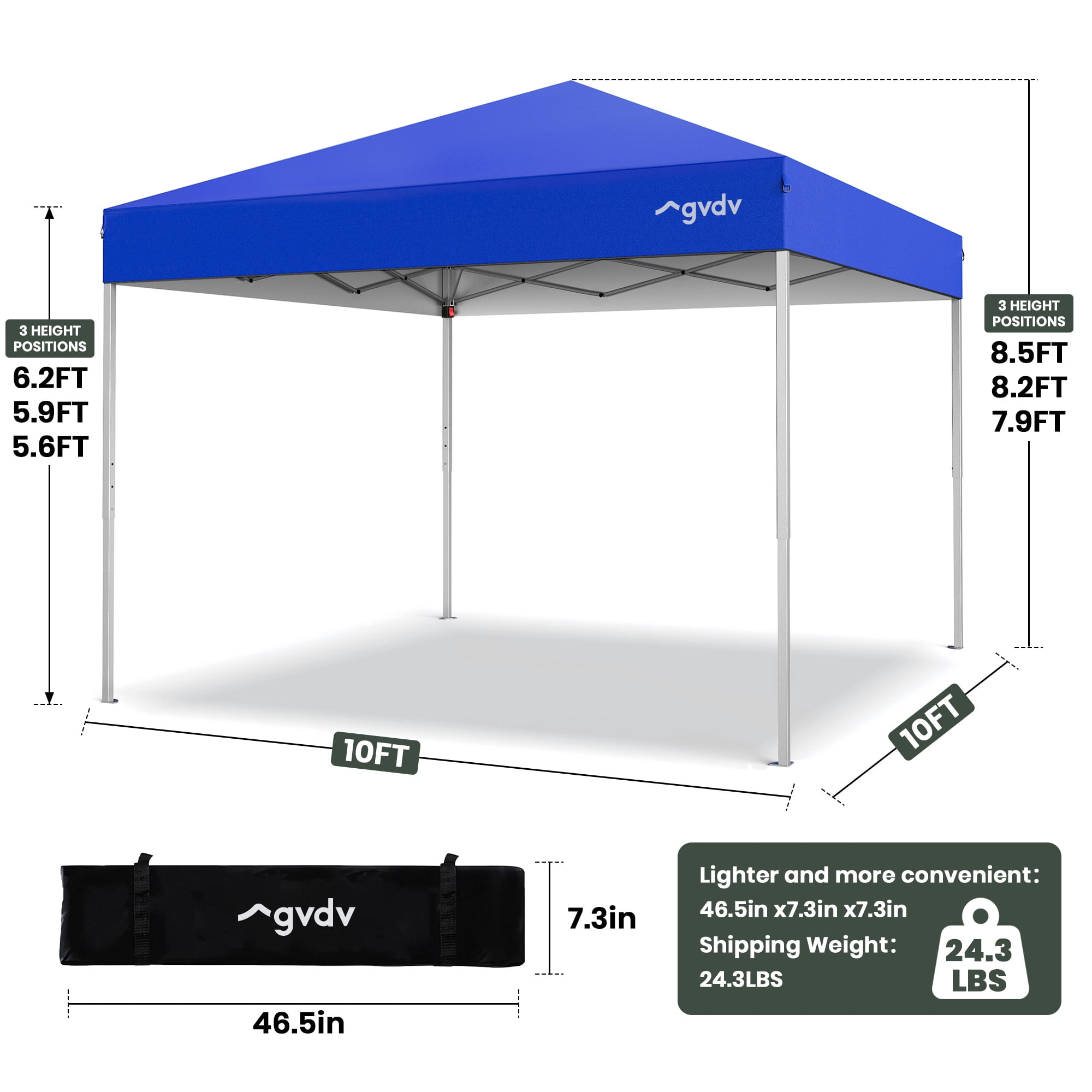 GVDV 10x10 ft Pop-up Canopy Tent, Heavy-Duty Outdoor Gazebo with Adjustable Height (Blue, 10x10 ft) k4s2a