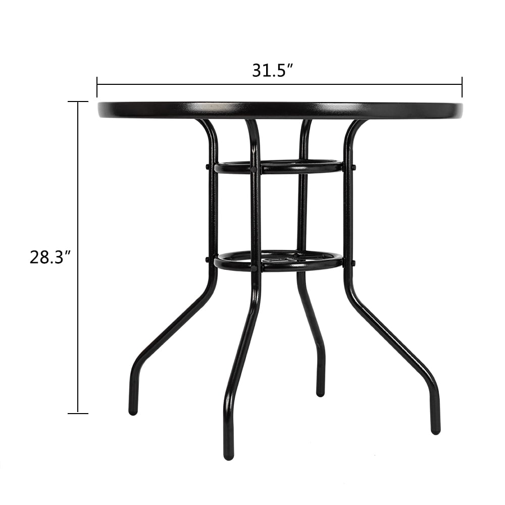 Seizeen Outdoor Patio Dining Table, Round Metal Frame with Glass Top and Umbrella Hole (Black, 30 in) gzjkk