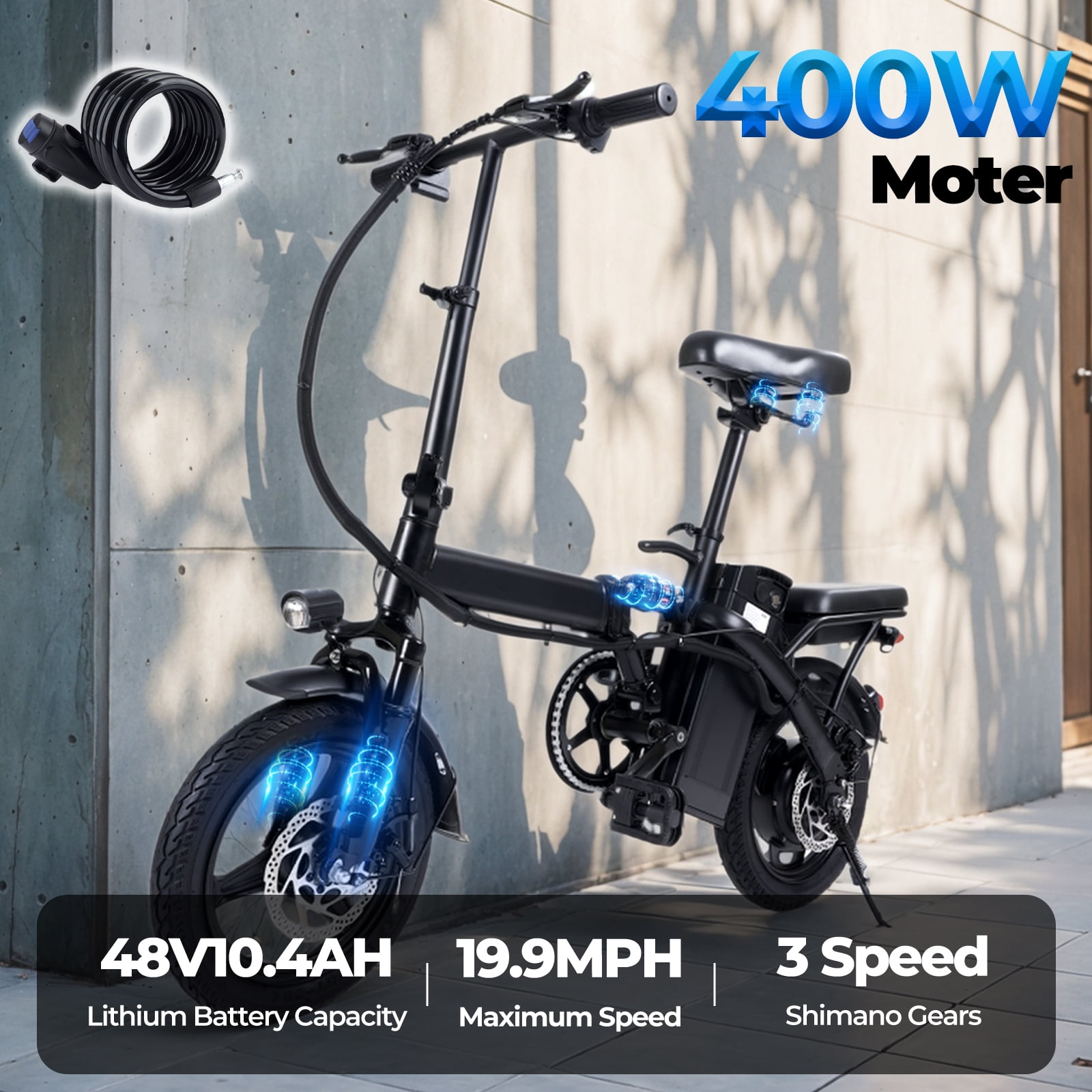 Kunyun T5 Electric Bike 48V 750W Folding Commuter Bicycle with Dual Disc Brakes (Black, 14 in) tc4q2