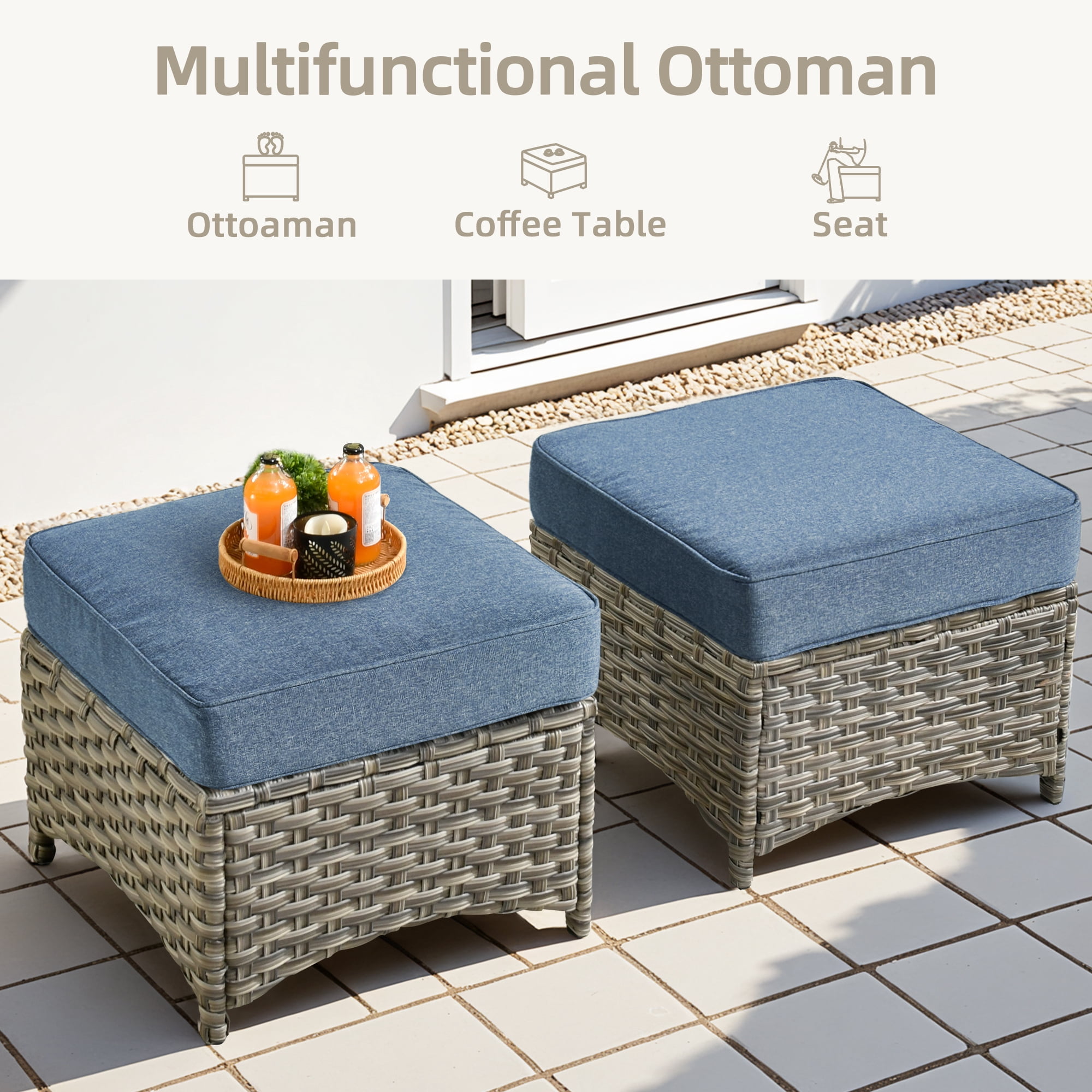 Ovios 6-Piece Outdoor Patio Furniture Set with Solar LED Coffee Table and High-Back Wicker Sofa (Denim Blue, 6-Piece Set) vwygz
