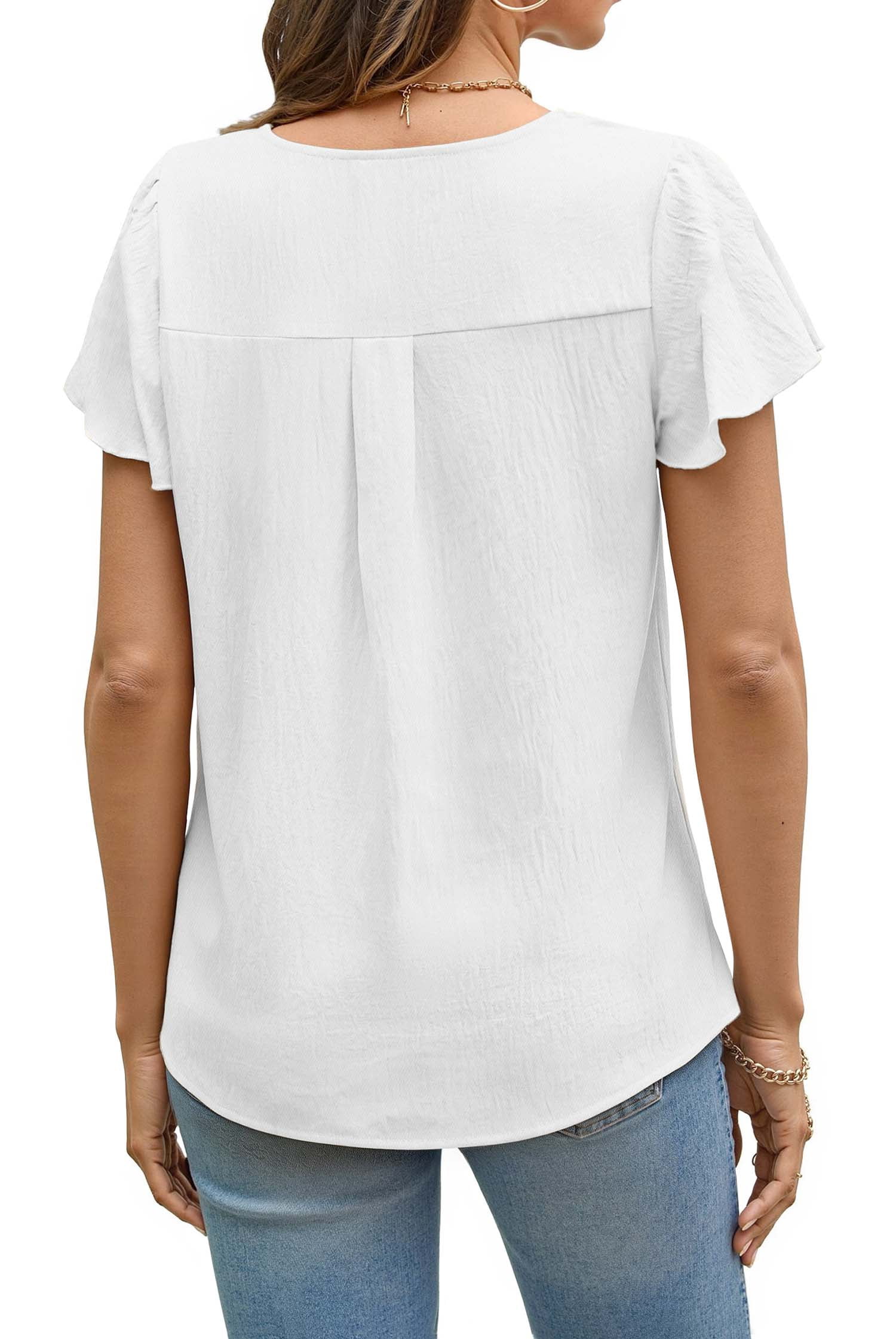 Fantaslook Womens Pleated Blouse Ruffle Sleeve Crew Neck Dressy Casual Work Shirt (White, L) kfrl1