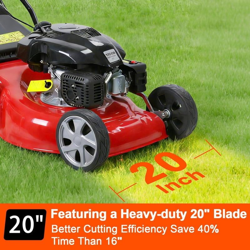 Momarys Self-Propelled Gas Lawn Mower, 141cc 4-Stroke Engine with 20 Inch Cutting Deck (Red, 13.2 gal) r41gx