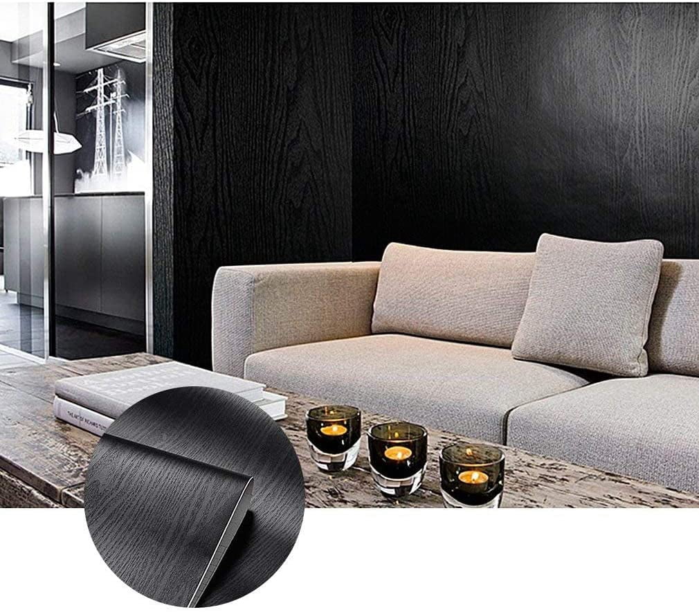 Abyssaly Peel and Stick Wood Grain Wallpaper, Waterproof Vinyl Contact Paper for Furniture and Countertops (Black, 17.7 in x 236 in) ikcld