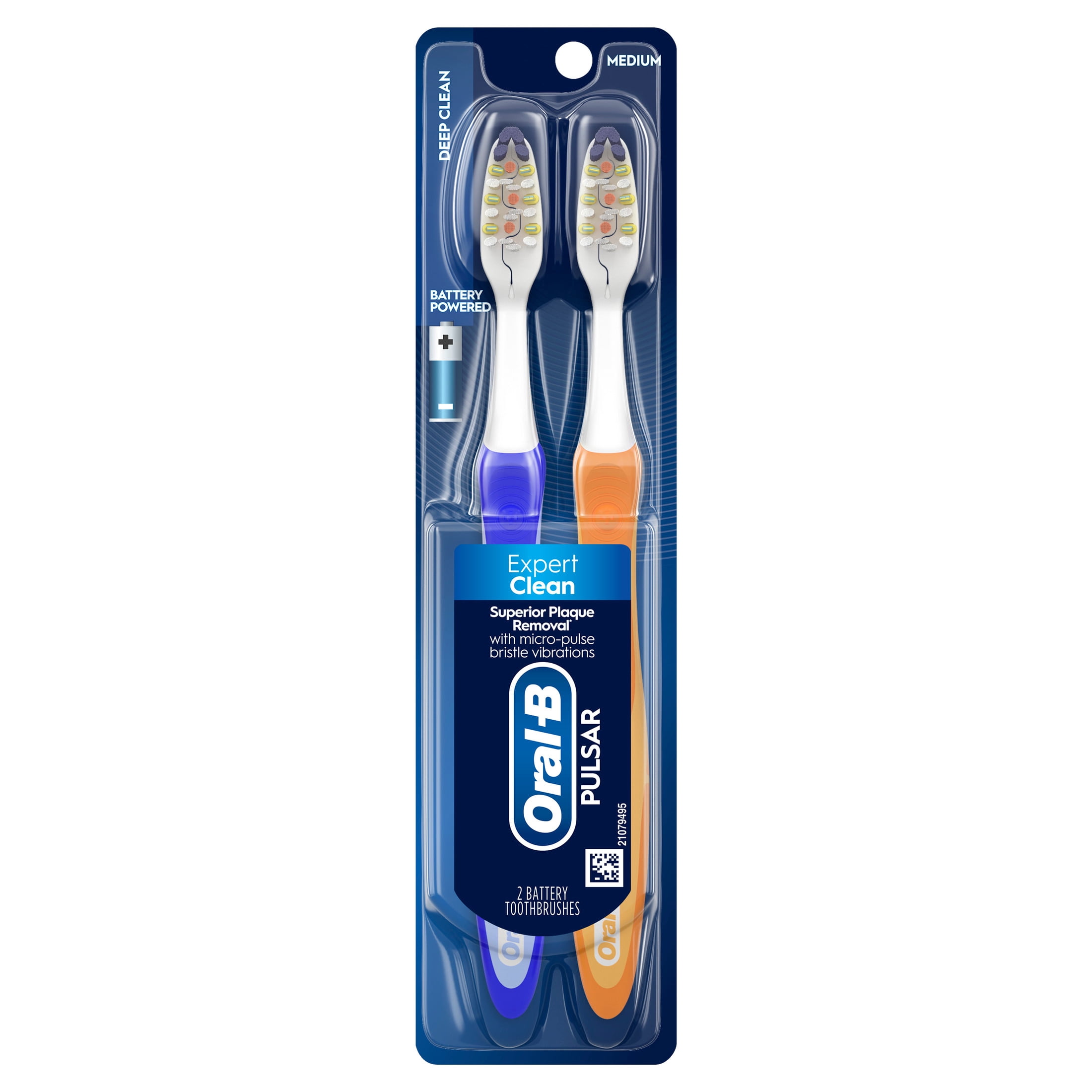 Oral-B Pulsar Battery Powered Toothbrush, Medium Bristles, Expert Clean (2 Count) 1ibz2
