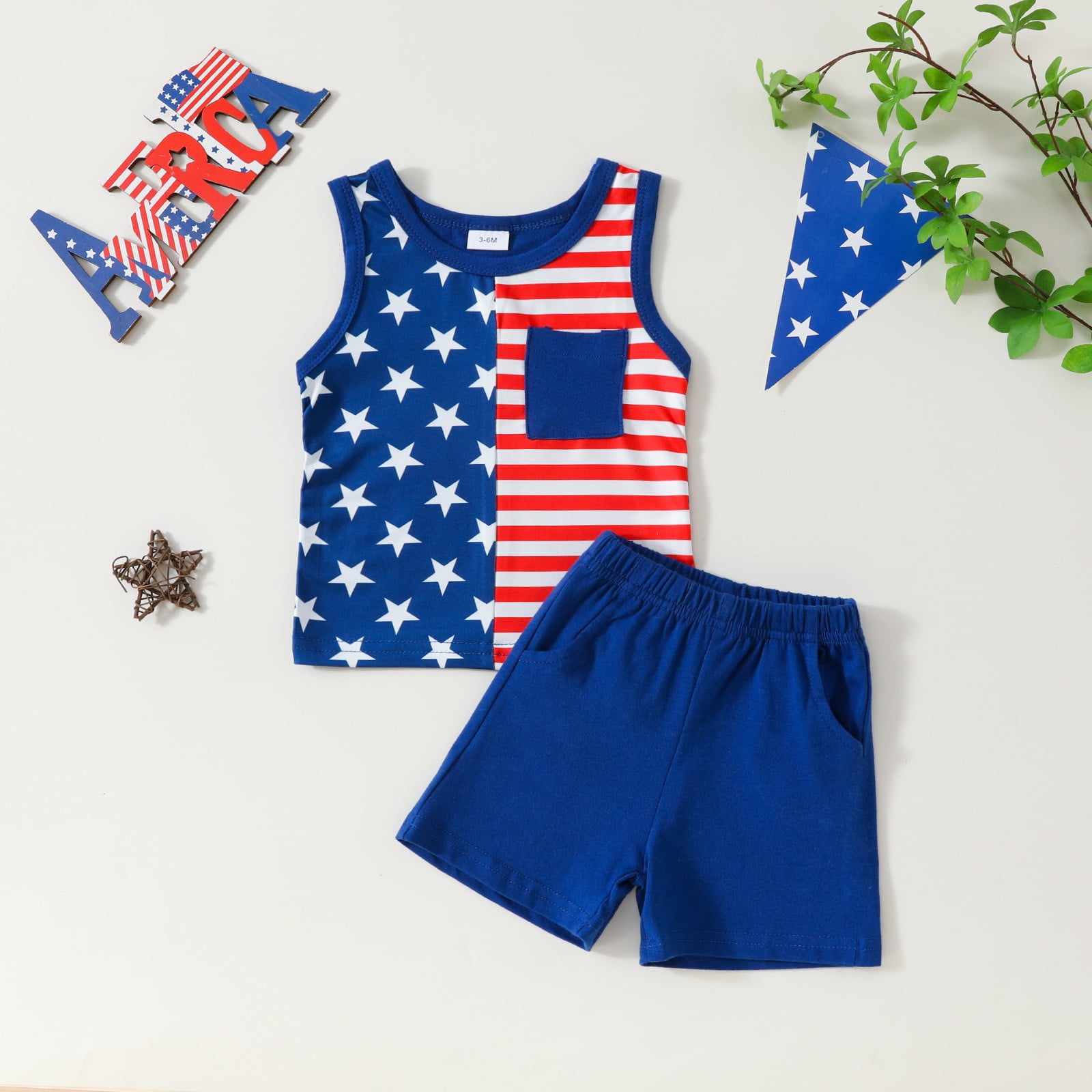 Odeerbi Infant Boys 2 Piece Independence Day Outfit Set (Blue, 2T) wcp3w