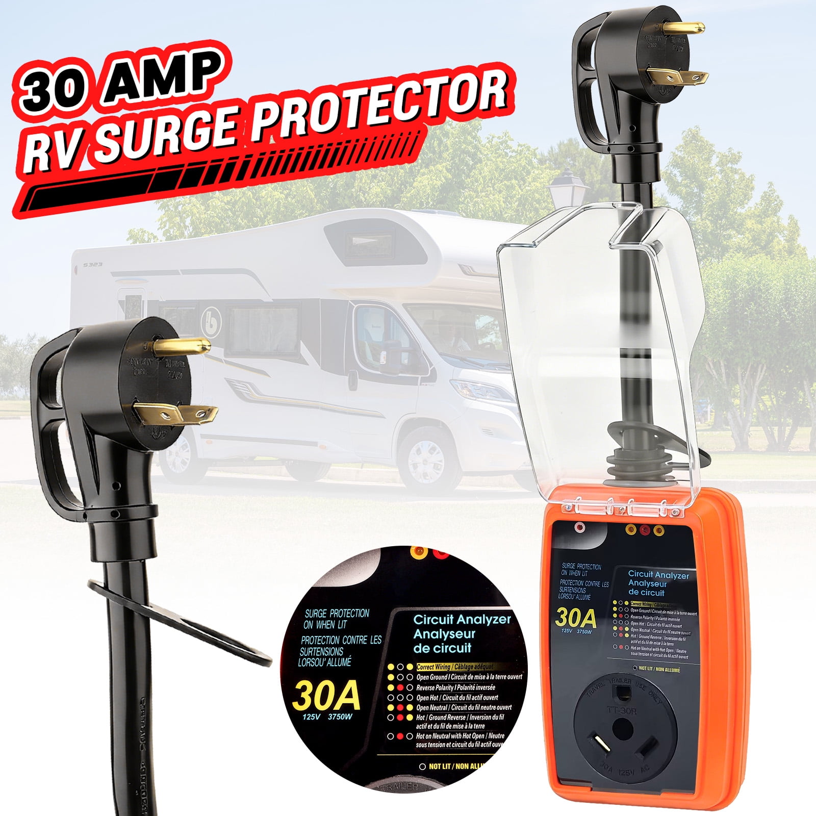 Aiqeek RV Surge Protector 30 Amp with Circuit Analyzer and Weatherproof Cover (30 Amp) ly5ro