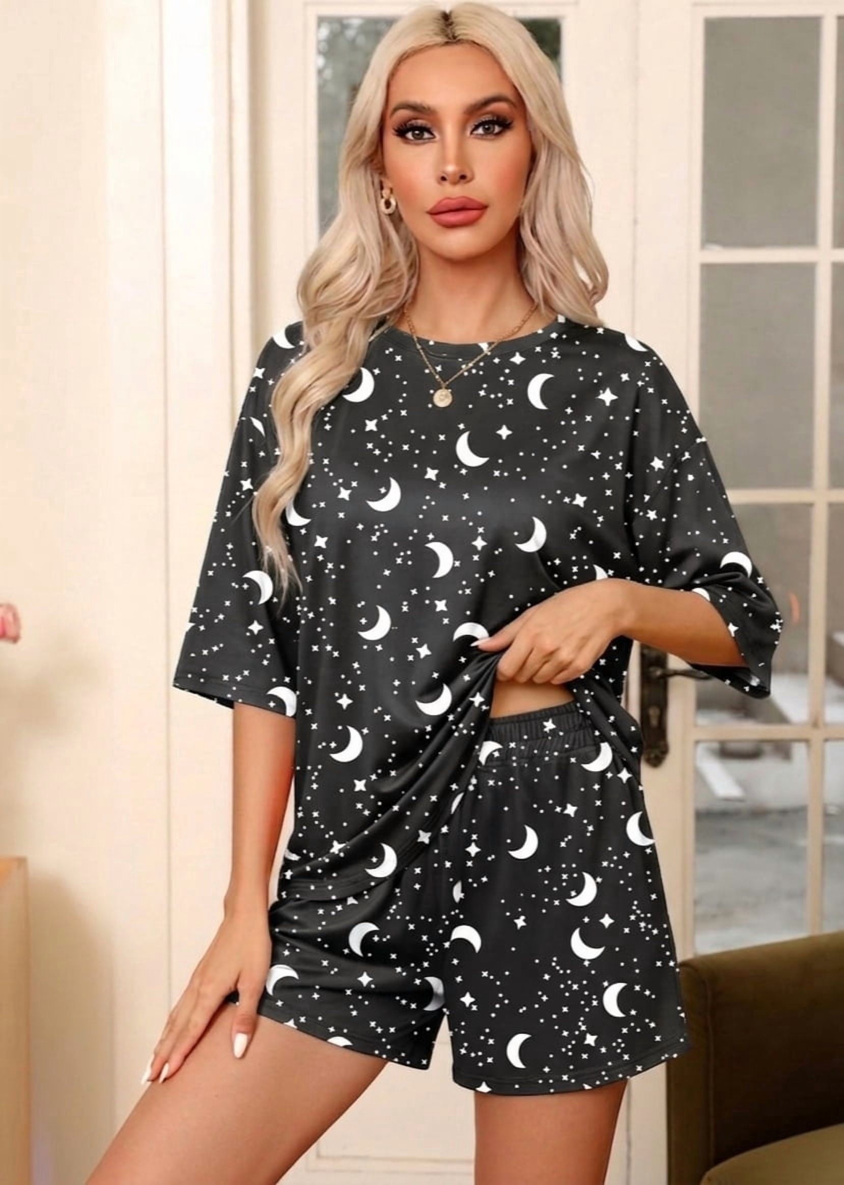 MINTREUS Womens Pajamas Set 2 Piece Knit Lounge Sleepwear with Pockets (Black, M-3XL) zqdbf