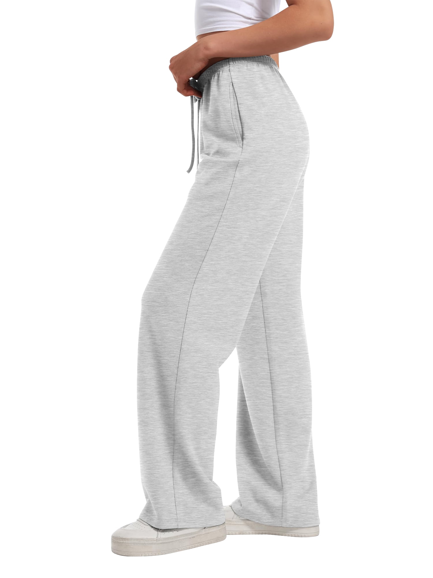 Temofon Women's Low Rise Straight Leg Sweatpants with Pockets (Grey, Medium) 8zjy2