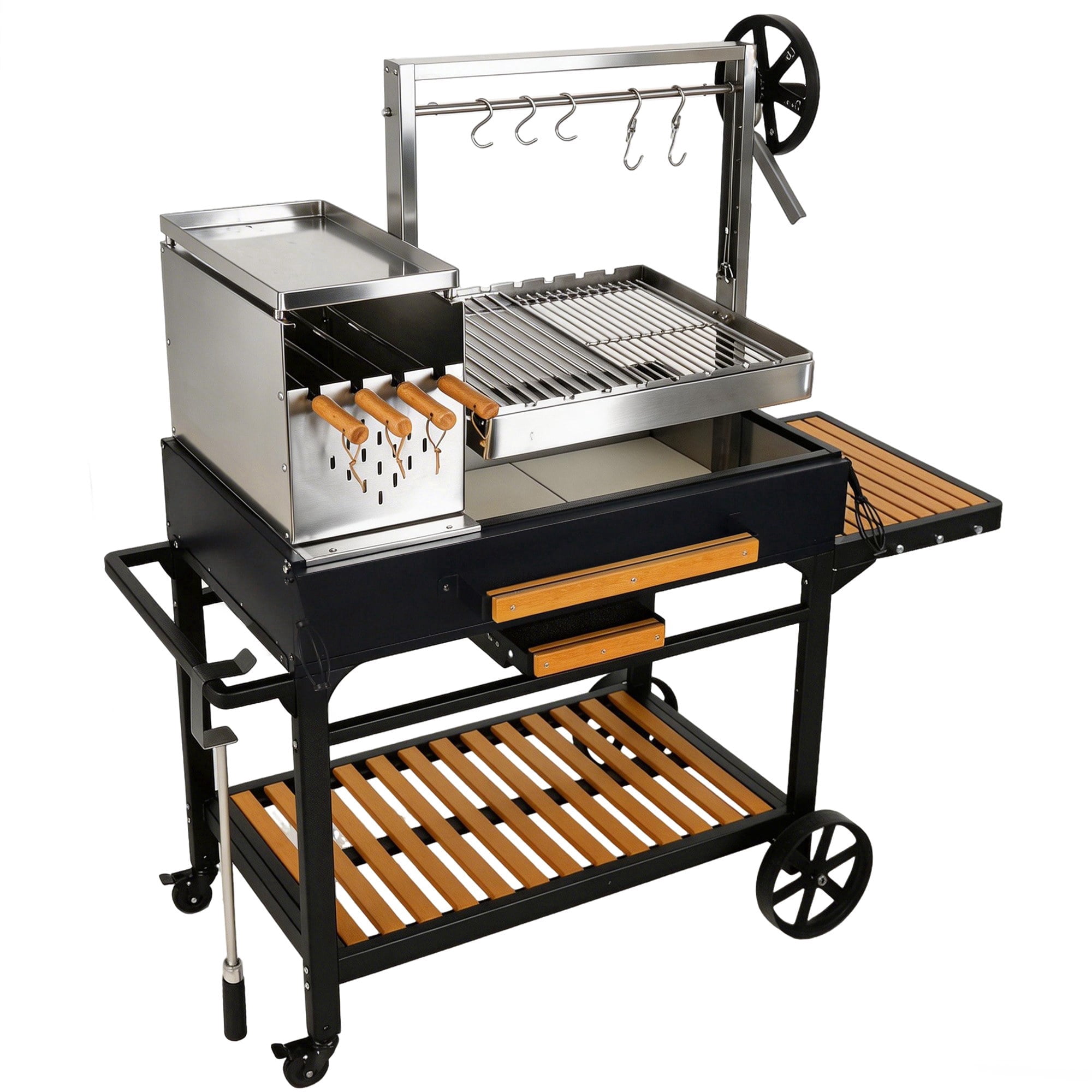 Brand Man Argentine Santa Maria Grill, Wood & Charcoal BBQ Grill with Adjustable Height and Asado Tools (Black, 48 in x 24 in) fmmkn