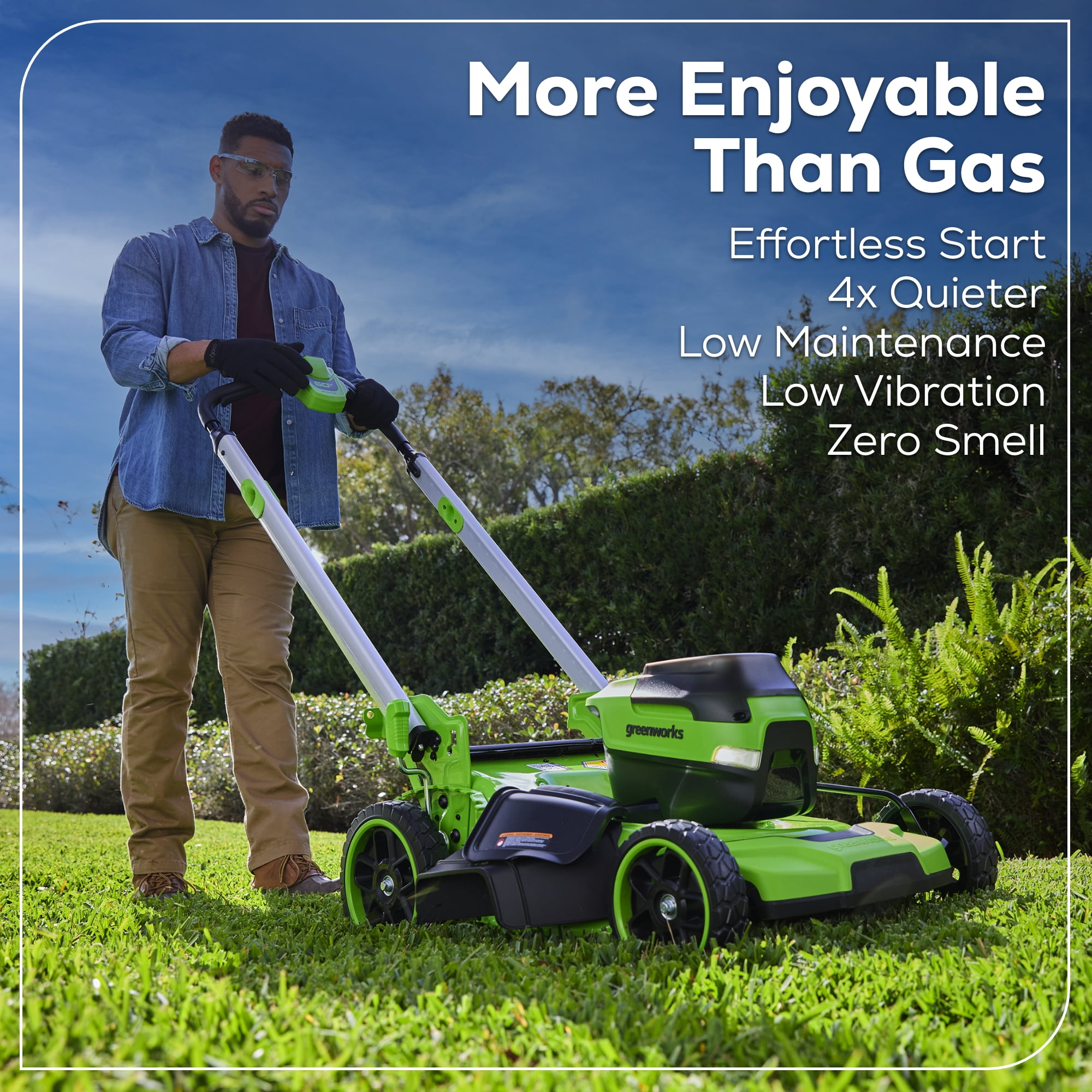 Greenworks 60V 21 in. Cordless Push Lawn Mower with 5.0 Ah Battery and Charger (Black, 21 in.) 2m0d8