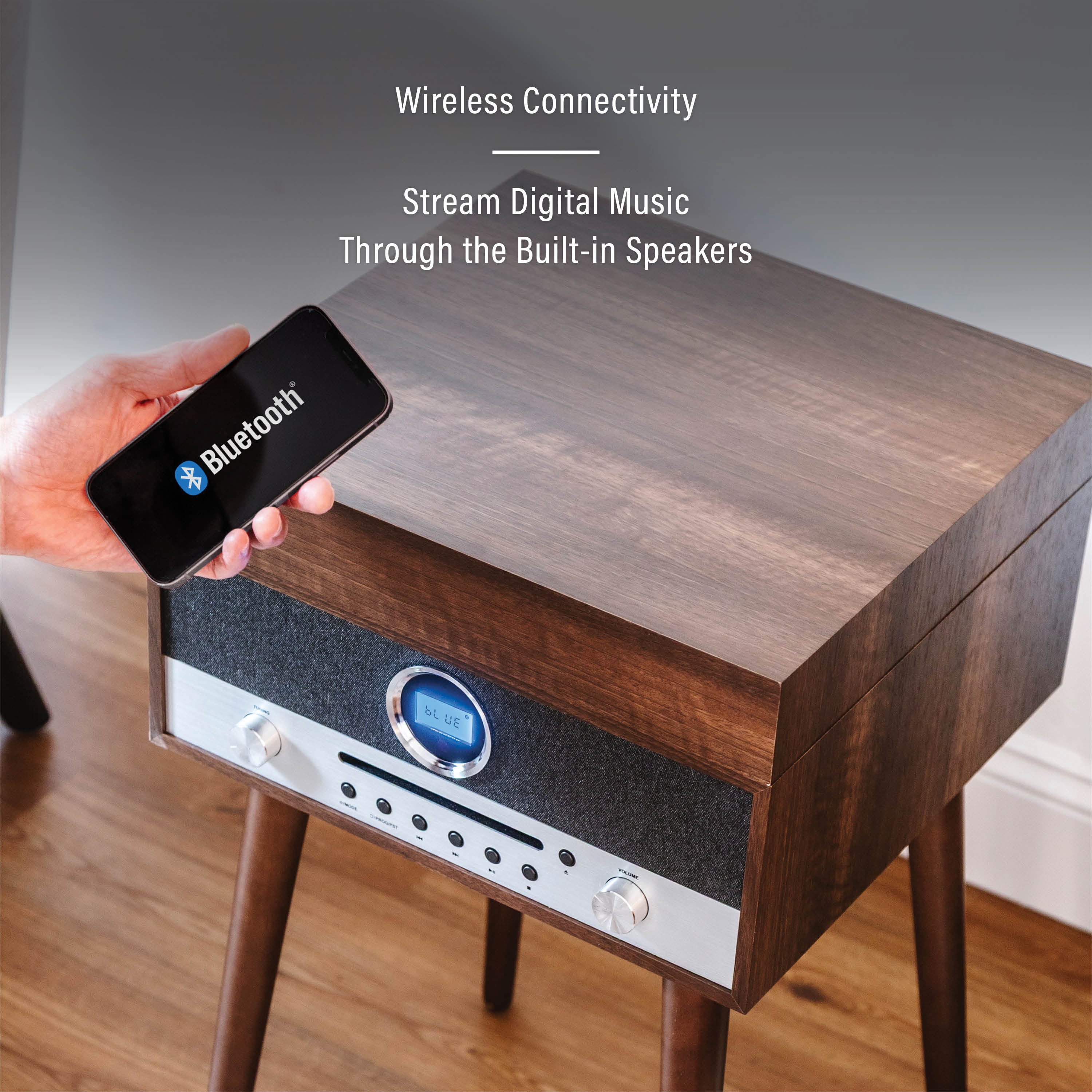 Crosley Nash 7-in-1 Record Player with Bluetooth (Wood, 17.5 in x 13.5 in x 9.5 in) 70vlu