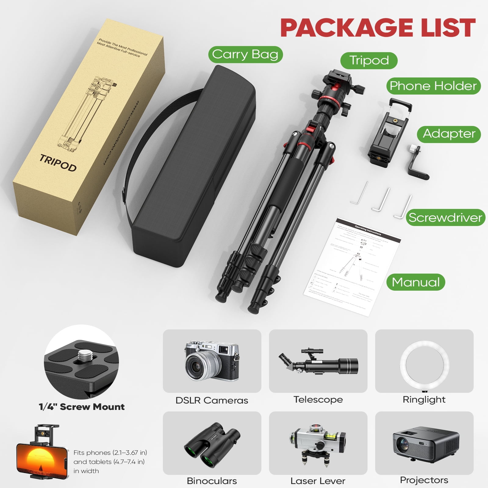 BNISE Aluminum DSLR Camera Tripod with 360° Panoramic Ball Head and Monopod Conversion (67 in) qv3z7