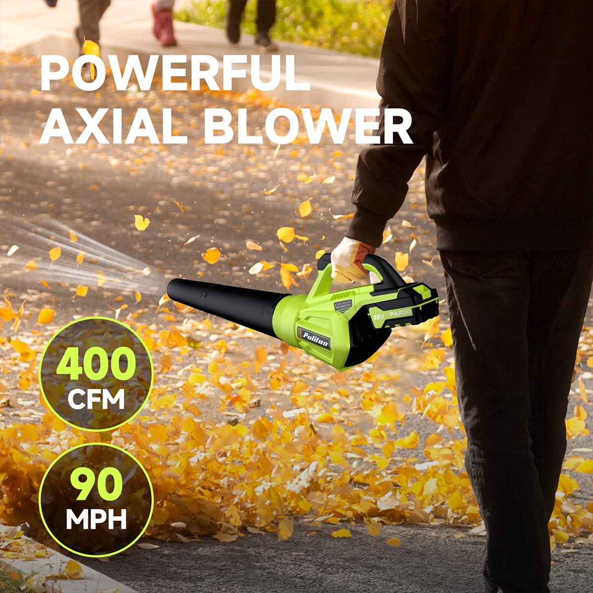 Pulituo Cordless Leaf Blower, 20V Electric Handheld Garden Blower with 2 Batteries and Charger (Green, 2.6 lb) dwbbl