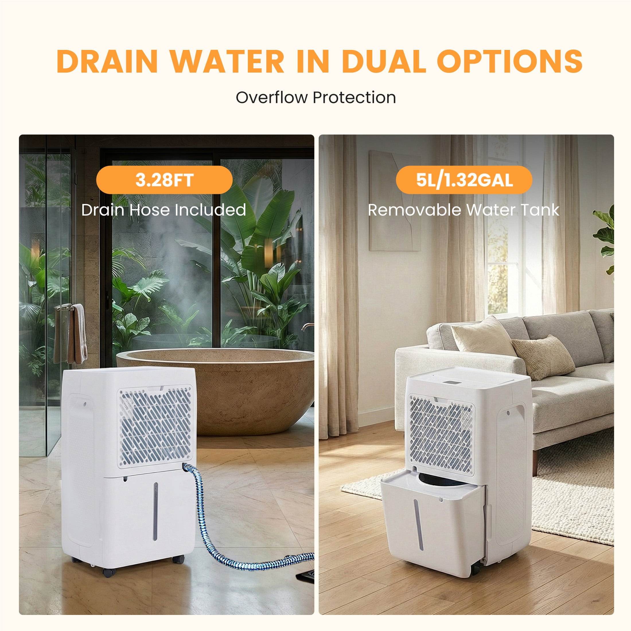 SHOUFTW 30 Pint Dehumidifier for Basement and Large Rooms, Smart Humidity Control with Auto Drain (White, 70 oz) 6q91g