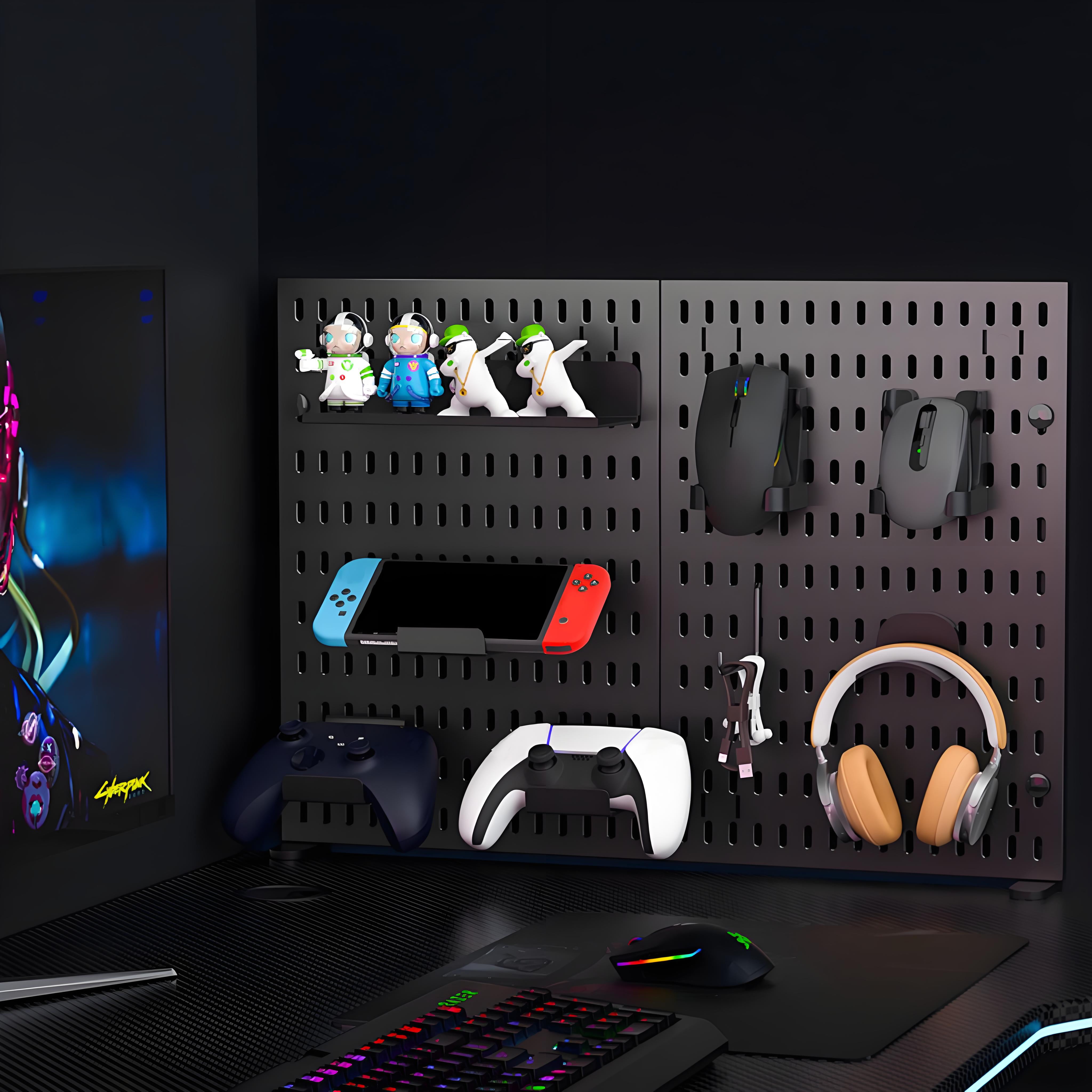 ENJOYWOOD Freestanding Pegboard Desktop Organizer Set with Hooks and Shelves (Black, 23.5 x 16.5 in) lky18